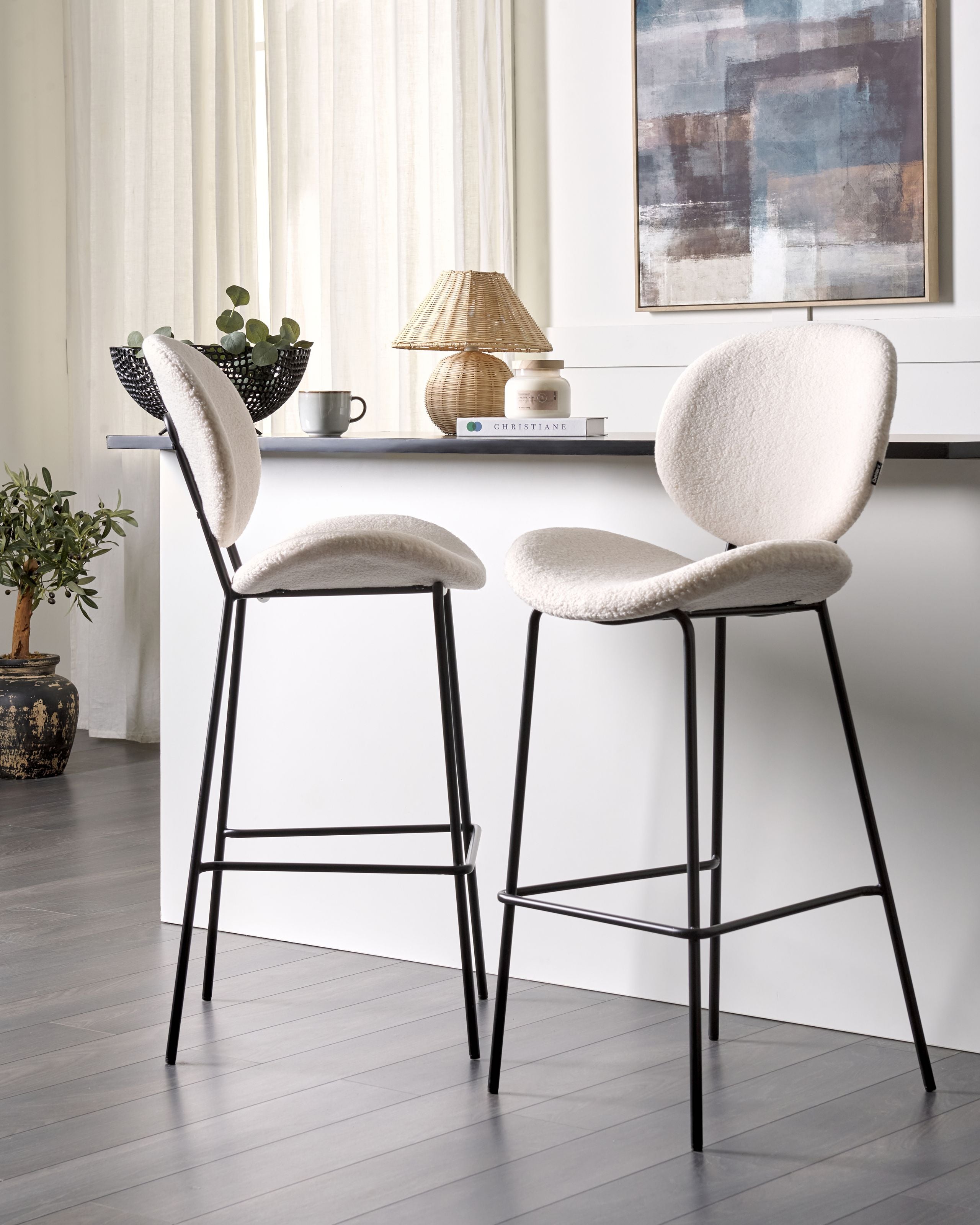 Set of 2 bar stools LUANA Boucle White [1]