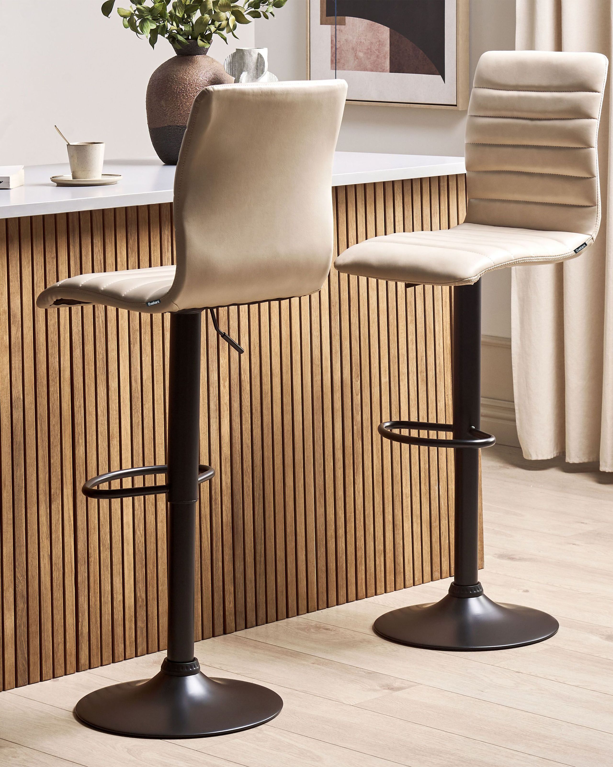Set de 2 scaune de bar - Set of 2 bar stools LUCERNE Eco-leather Swivel Light beige