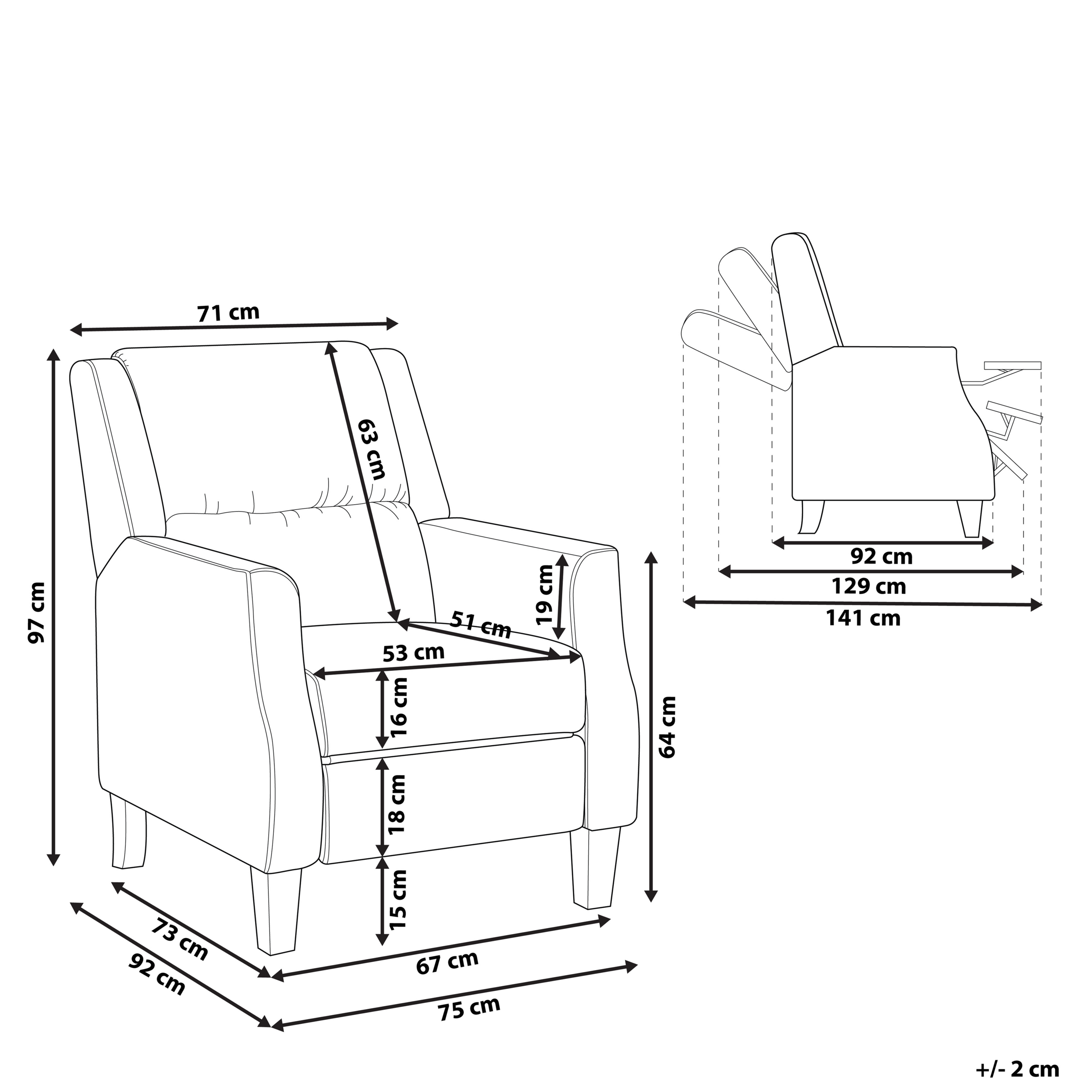 Armchair with EGERSUND recliner Retractable footrest Light beige [3]