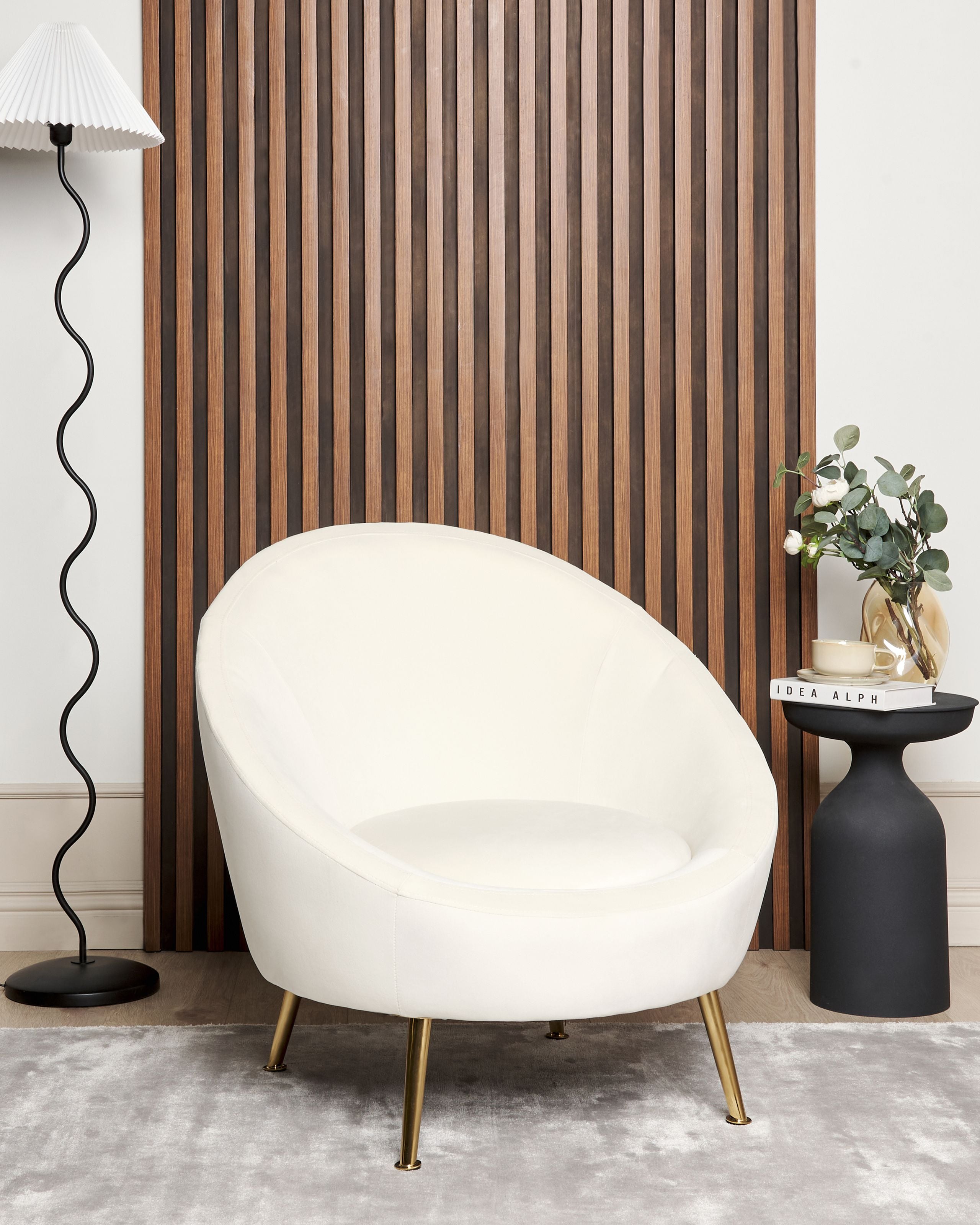 Armchairs - LANGA Off-white velvet armchair