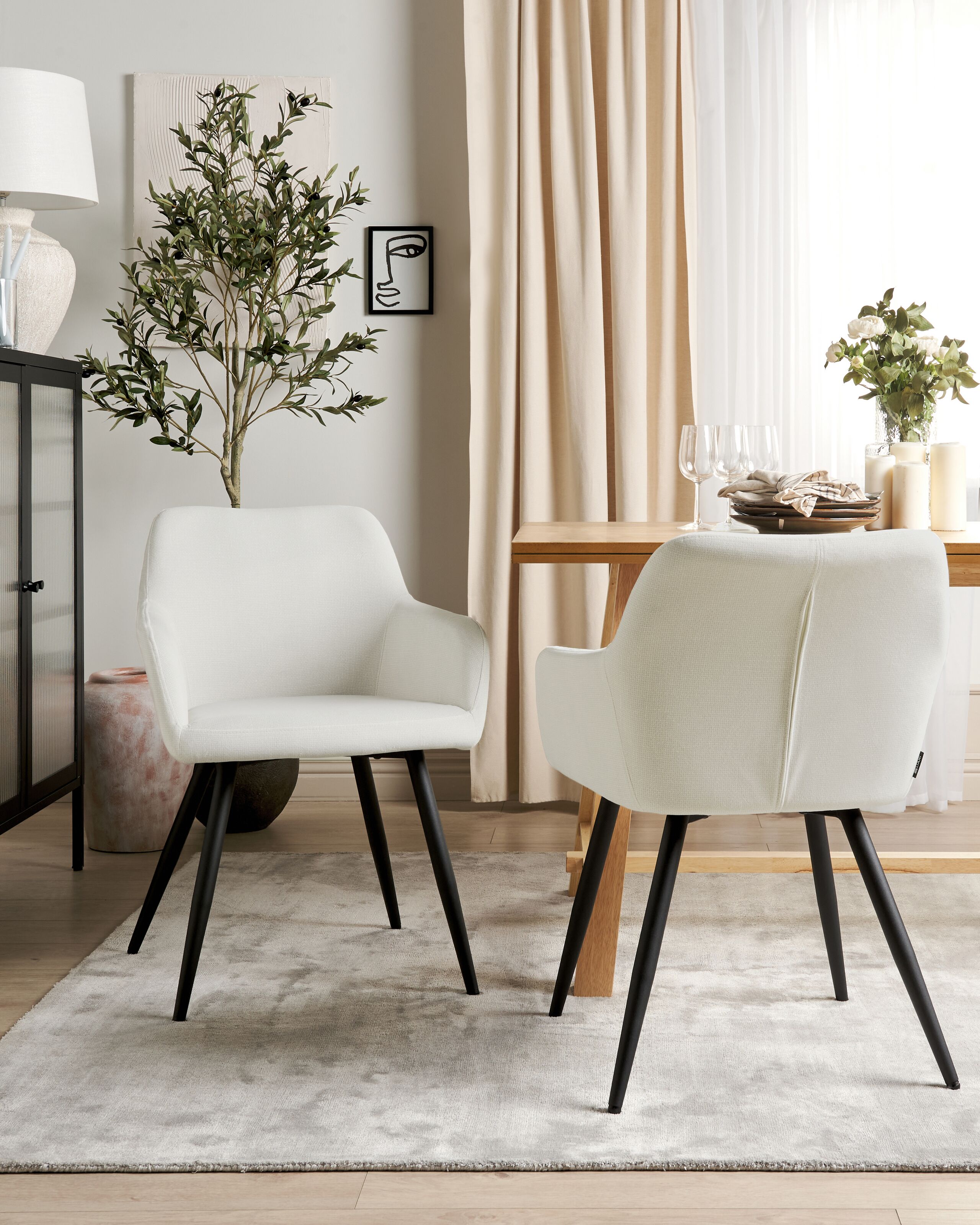 Scaun dining - Set of 2 dining chairs CASMALIA Velvet Off-white