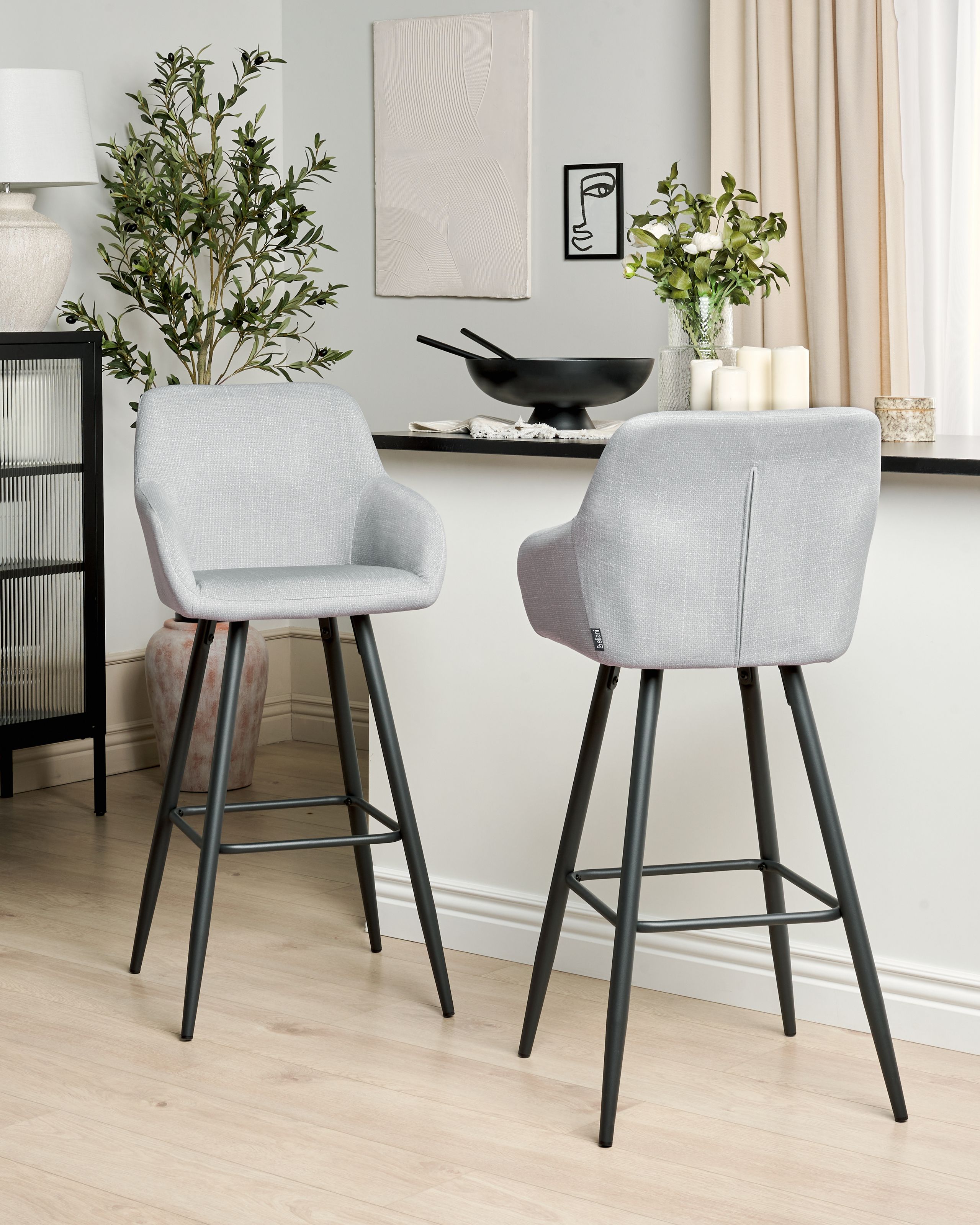 Scaun de bar - Set of 2 bar stools CASMALIA Velvet Light Grey