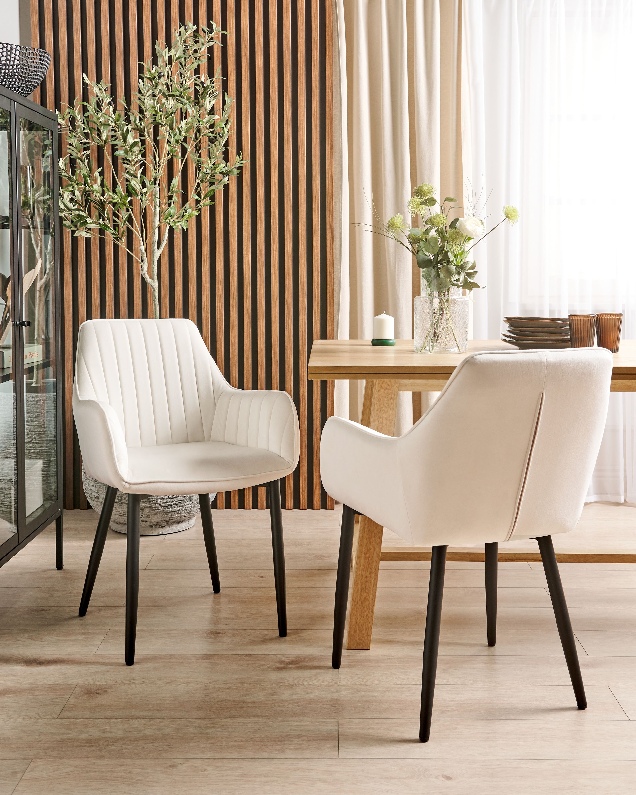 Scaun dining - Set de 2 scaune dining WELLSTON Catifea Alb-murdar