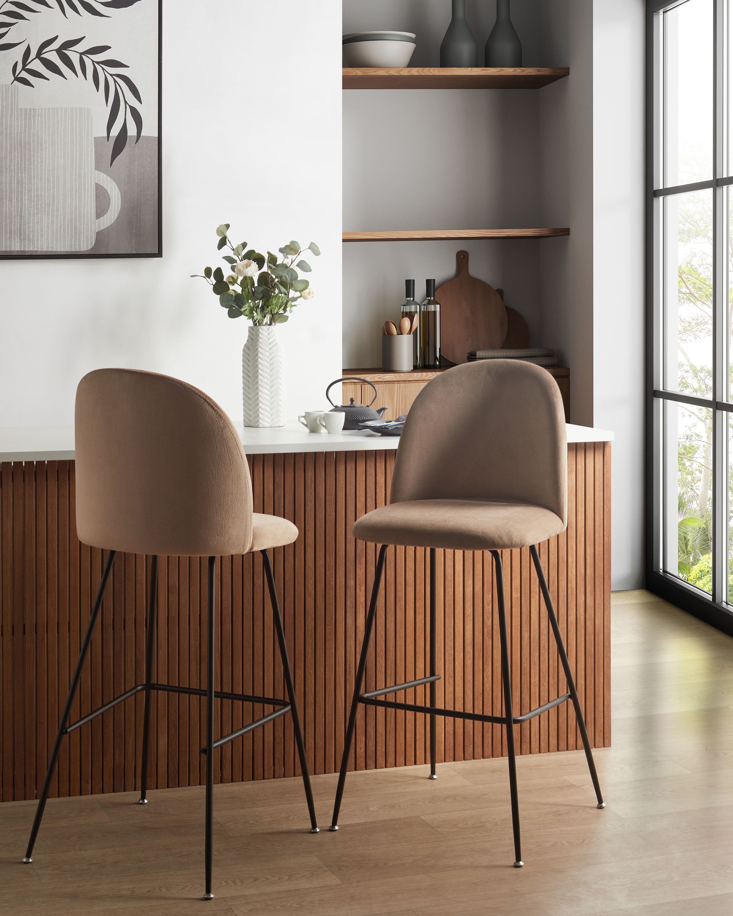 Scaun de bar - Set de 2 scaune de bar ARCOLA Catifea Taupe