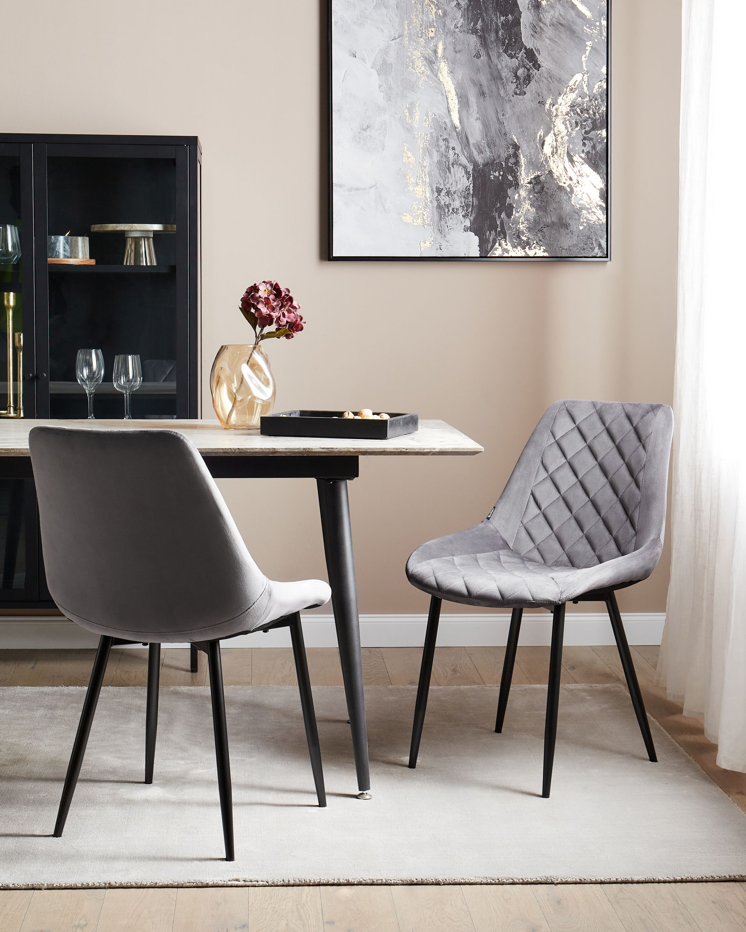 Scaun dining - Set of 2 Dining Chairs MARIBEL Velvet Grey