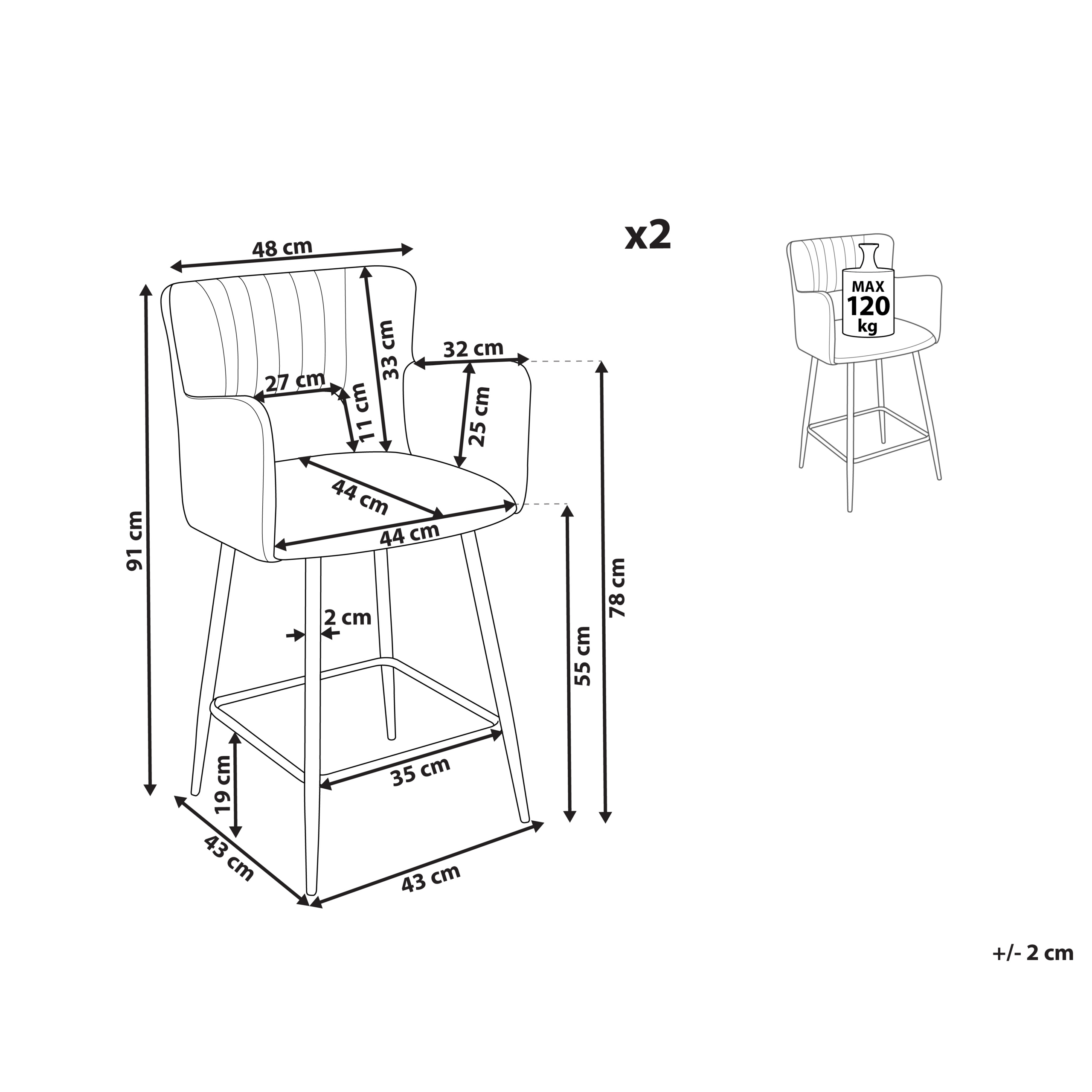 Set de 2 scaune de bar SANILAC Catifea Portocaliu [3]