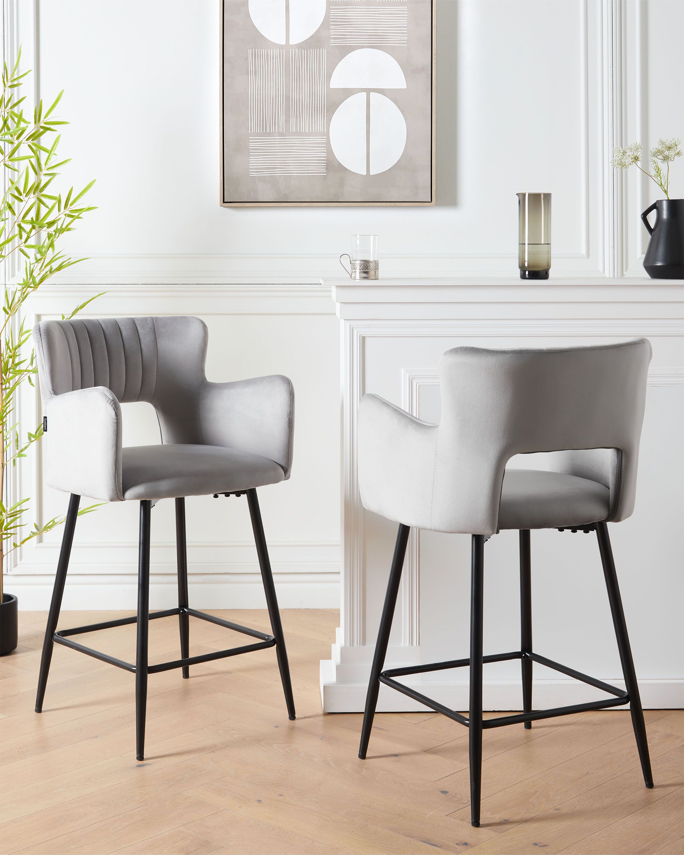 Set de 2 scaune de bar SANILAC Catifea Gri deschis [1]