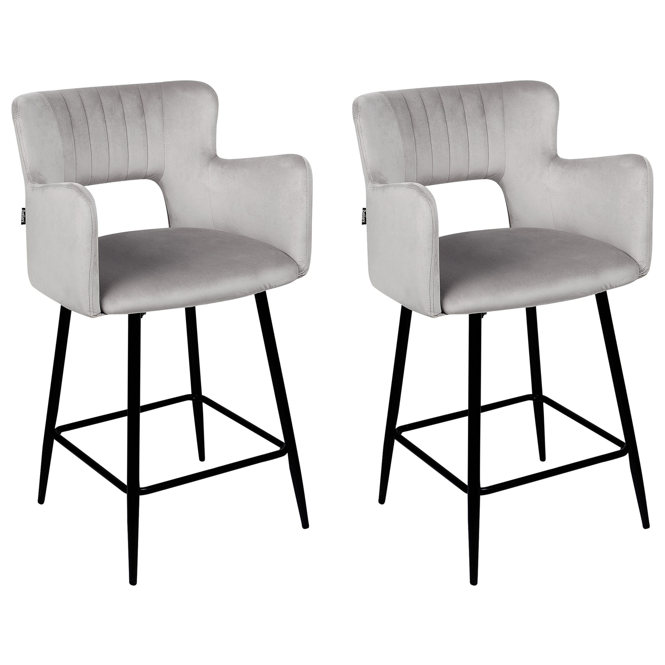 Set de 2 scaune de bar SANILAC Catifea Gri deschis [2]
