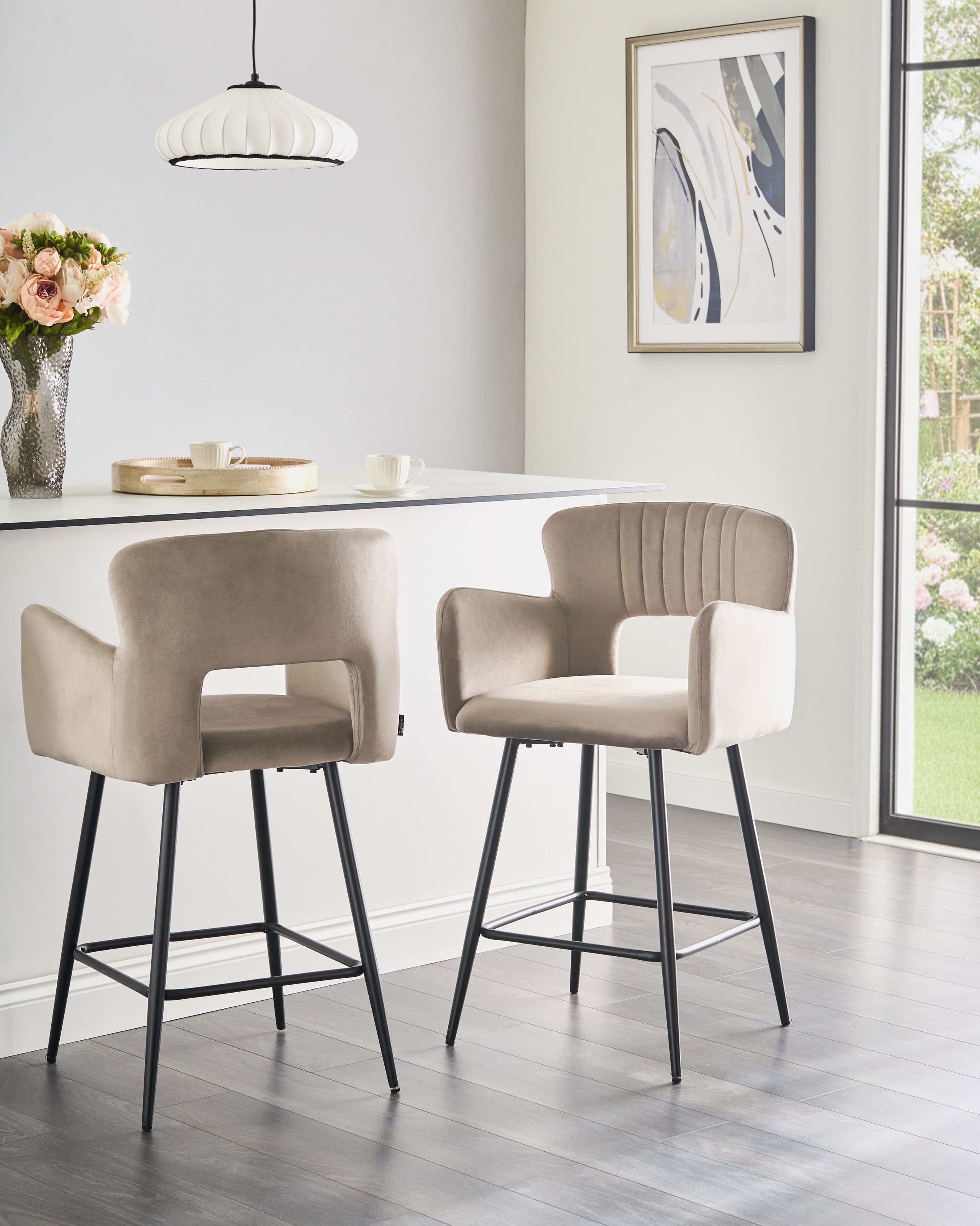 Set de 2 scaune de bar SANILAC Catifea Taupe [1]