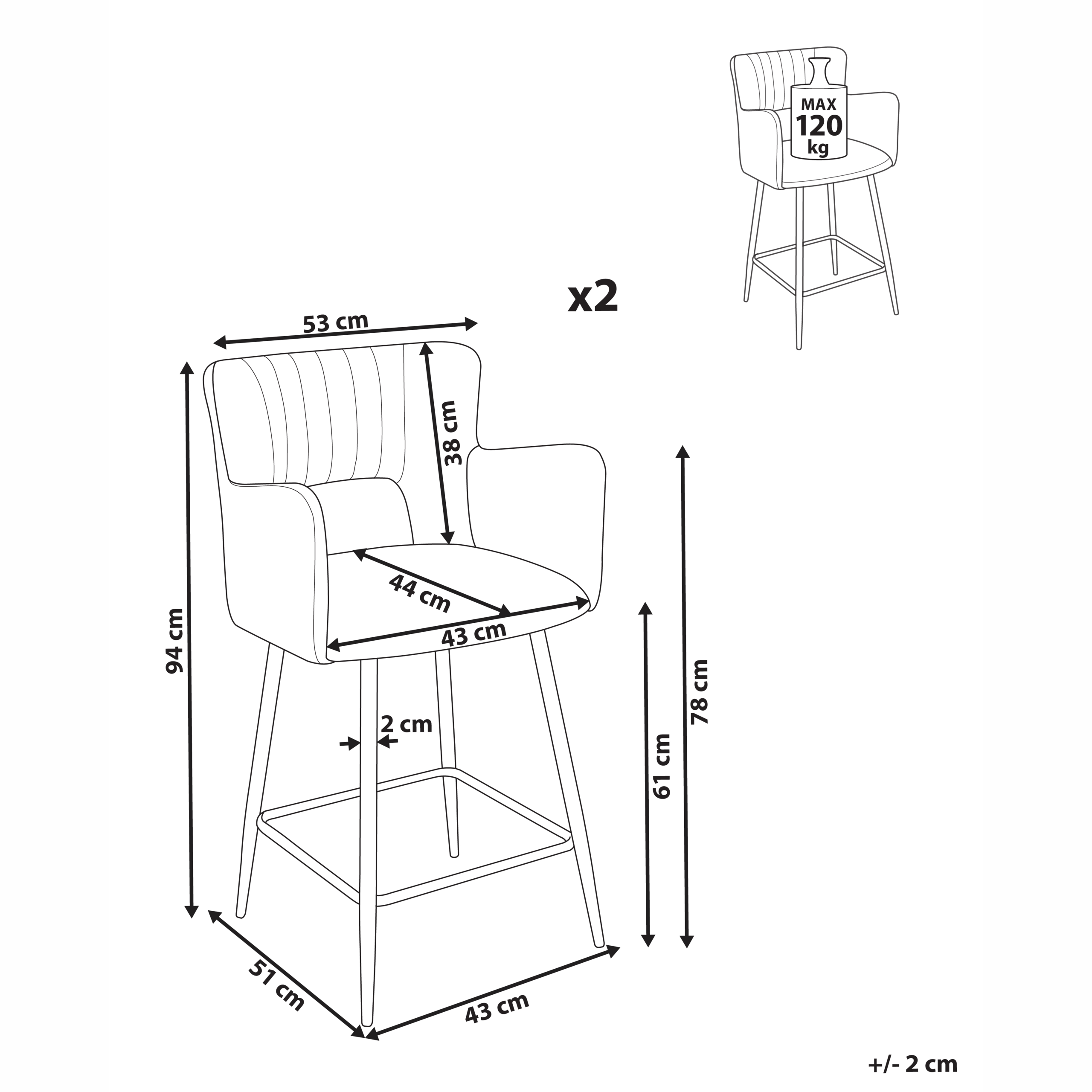 Set de 2 scaune de bar SANILAC Catifea Taupe [3]