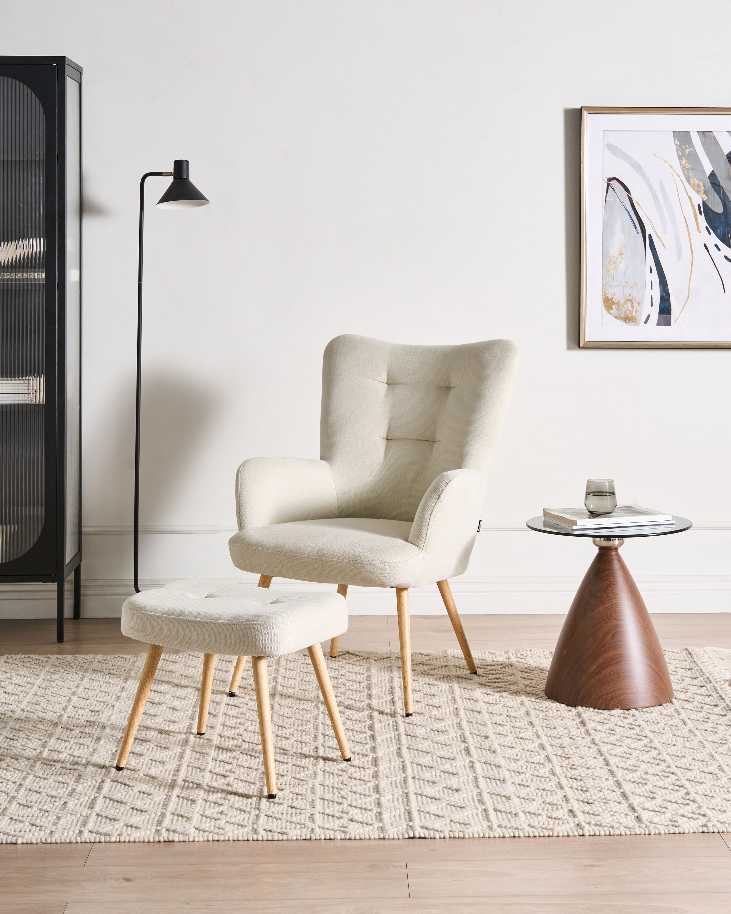 Fotoliu - Fotoliu cu spătar înalt VEJLE cu taburet  Bej deschis