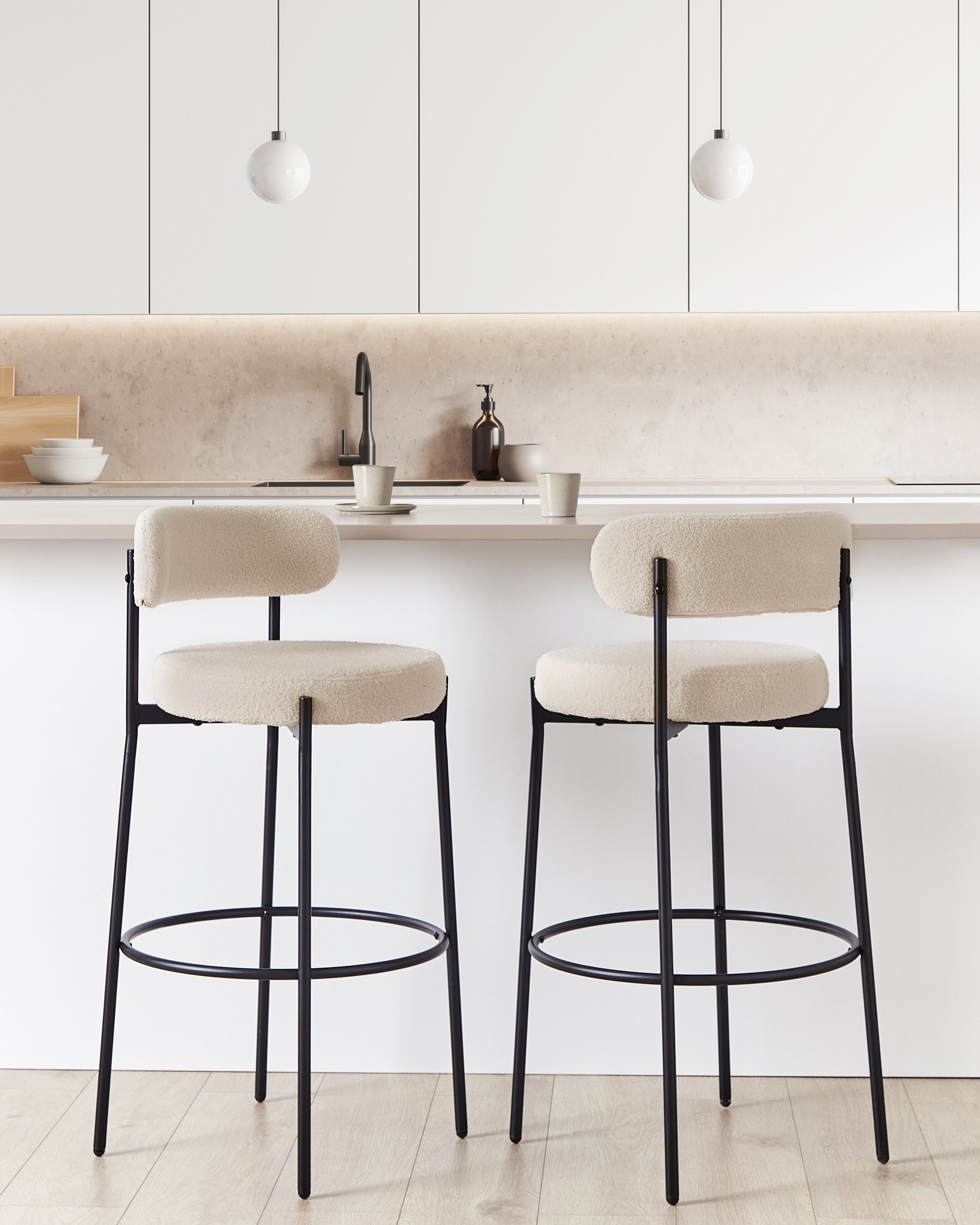 Scaun de bar - Set de 2 scaune de bar ALLISON Boucle Bej deschis