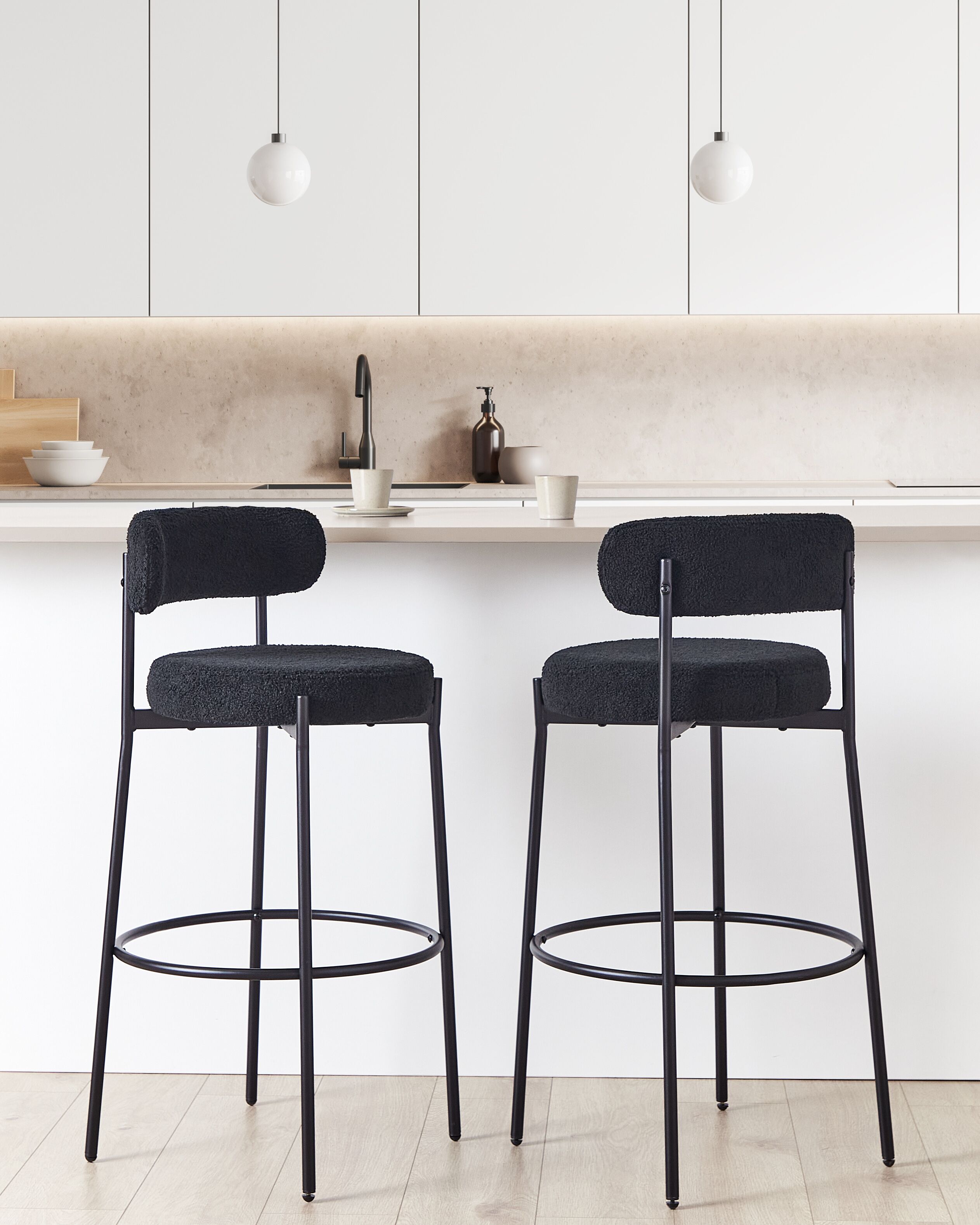 Scaun de bar - Set of 2 Bar Stools ALLISON Boucle Black