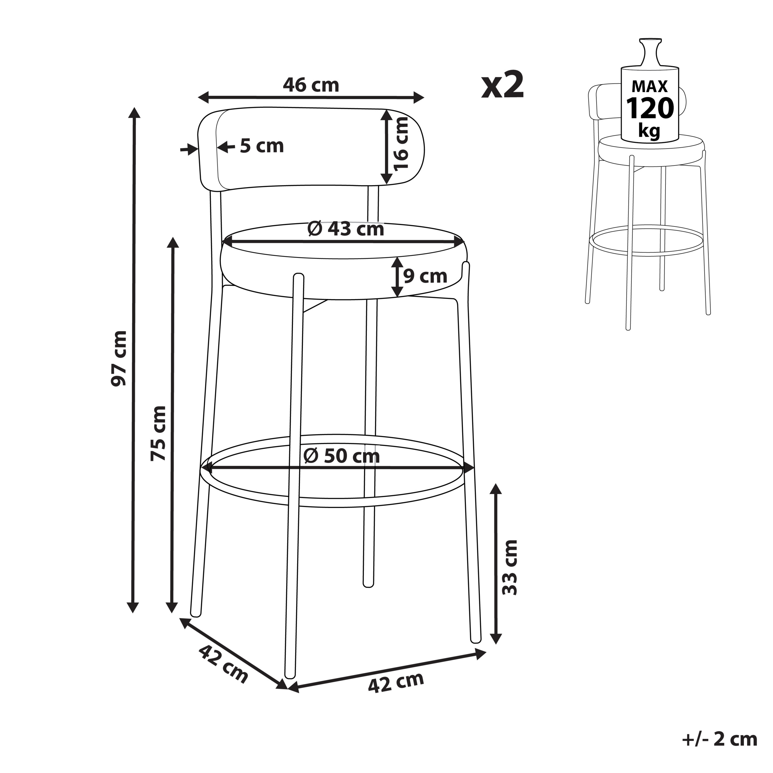 Set de 2 scaune de bar ALLISON Boucle Negru [3]