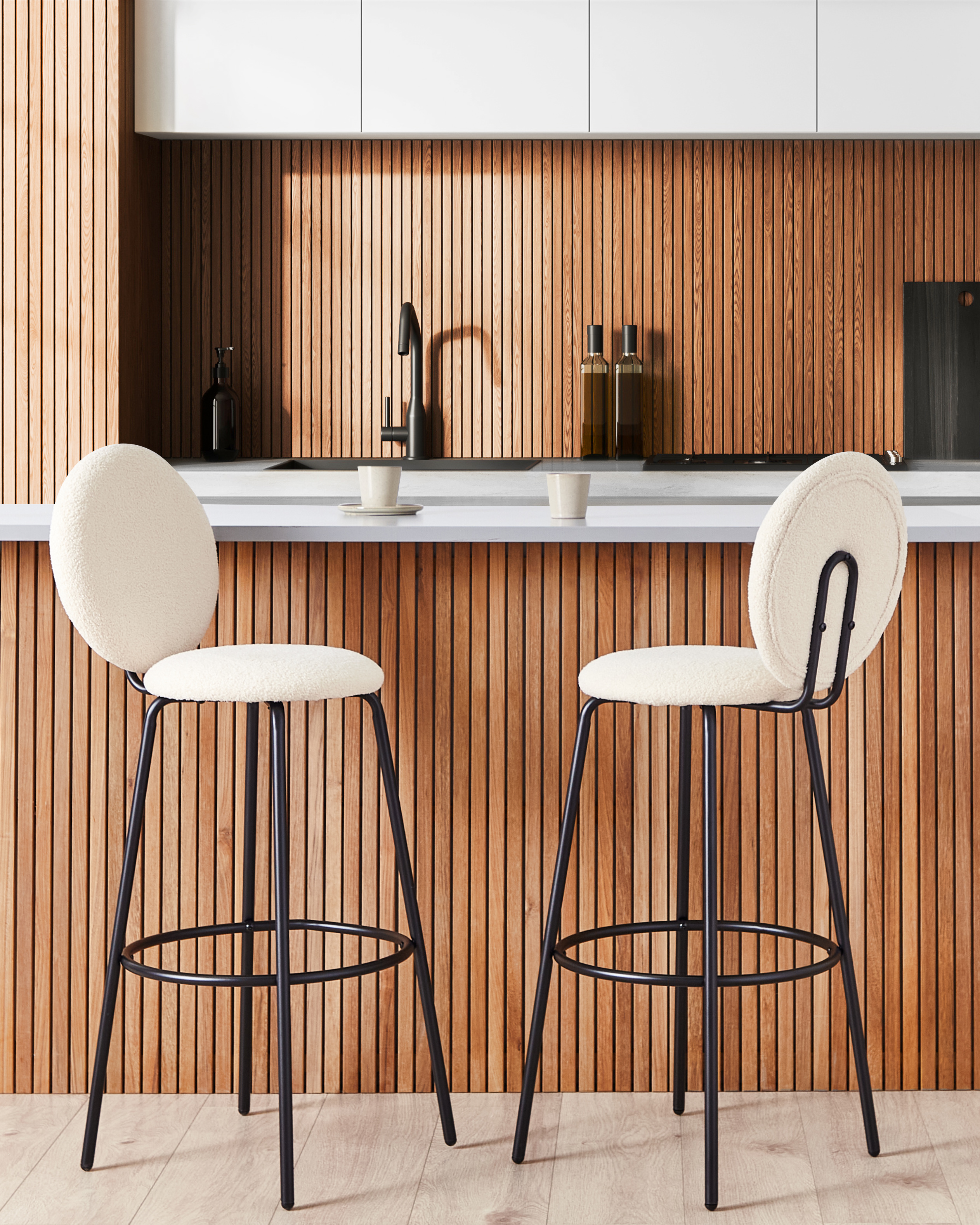 Scaun de bar - Set de 2 scaune de bar EMERY Boucle Bej deschis