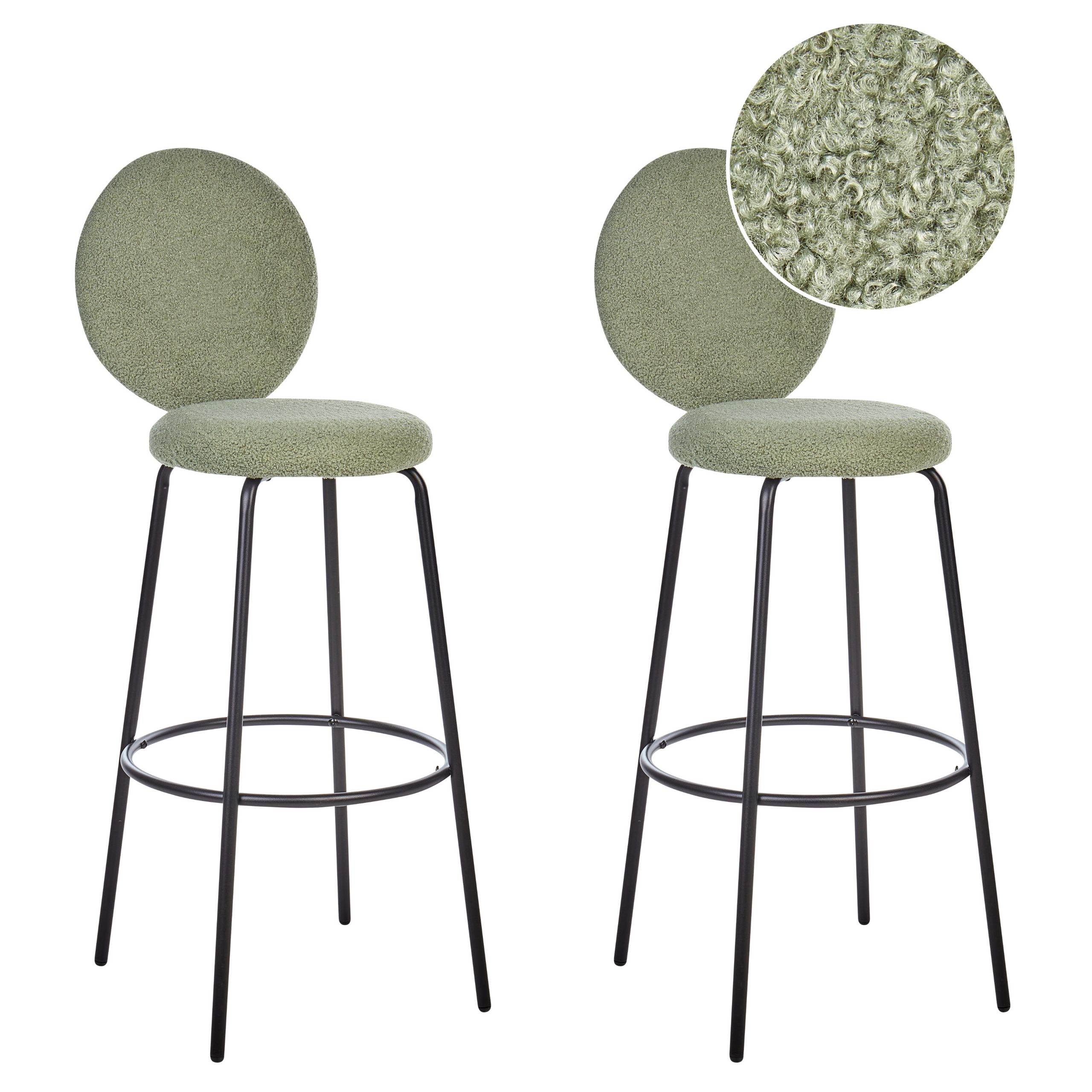 Set of 2 bar stools EMERY Boucle Light green [2]
