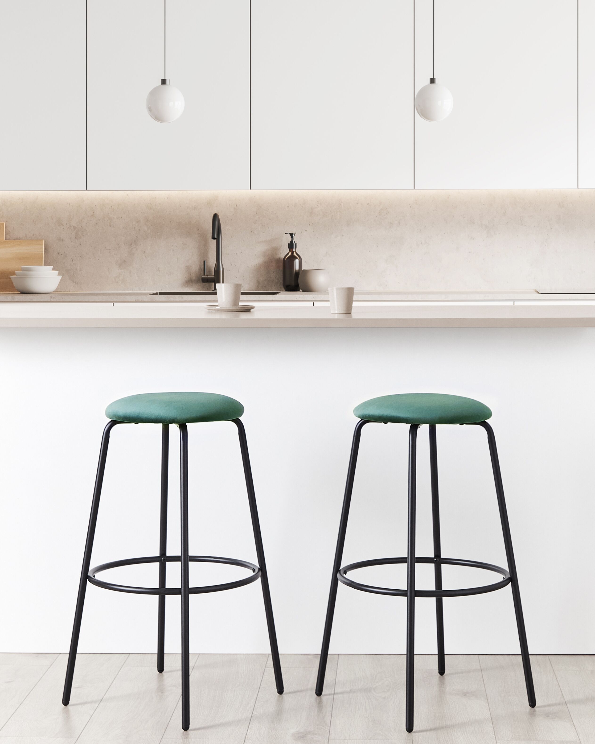 Scaun de bar - Set of 2 bar chairs MORTON Velvet Emerald Green