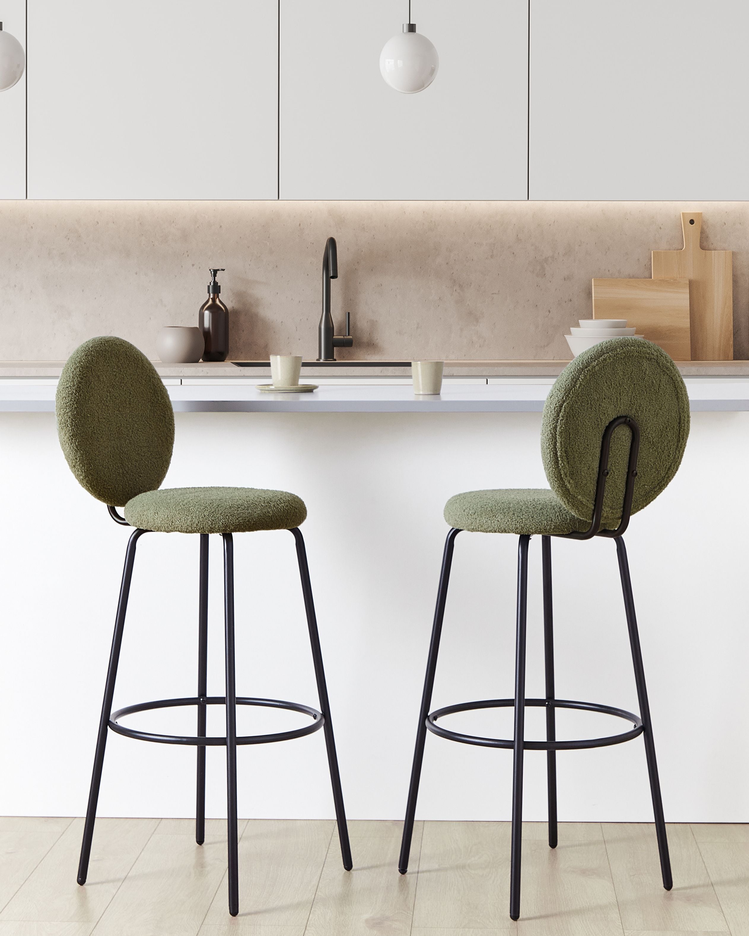 Scaun de bar - Set of 2 EMERY Boucle bar stools Dark green