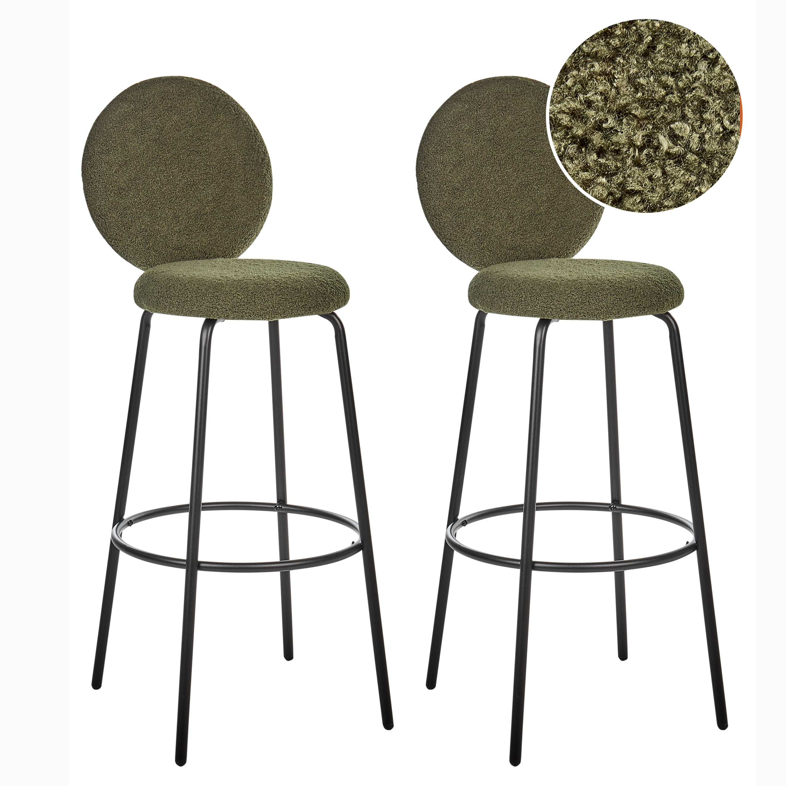 Set of 2 EMERY Boucle bar stools Dark green [2]