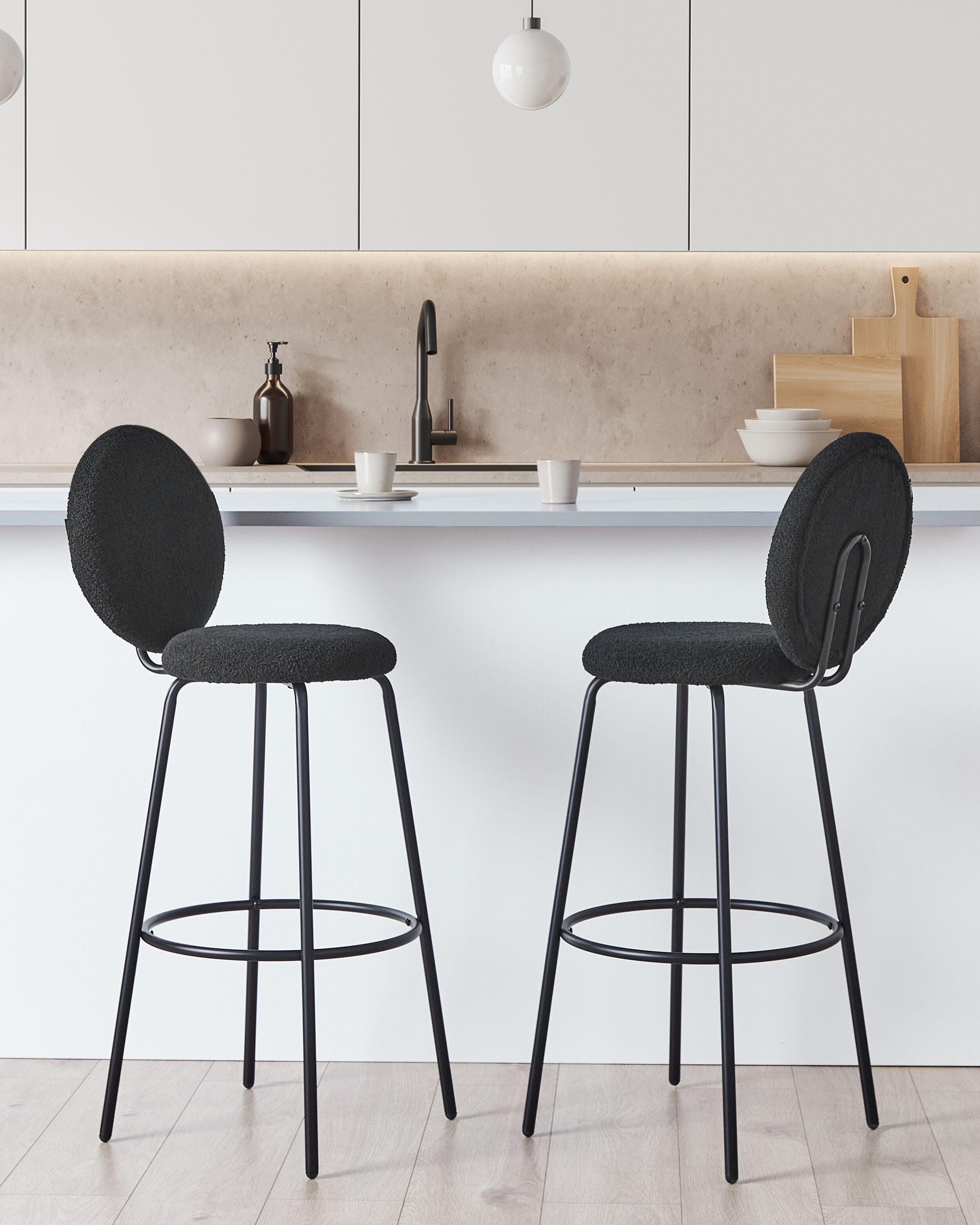 Scaun de bar - Set de 2 scaune de bar EMERY Boucle Negru