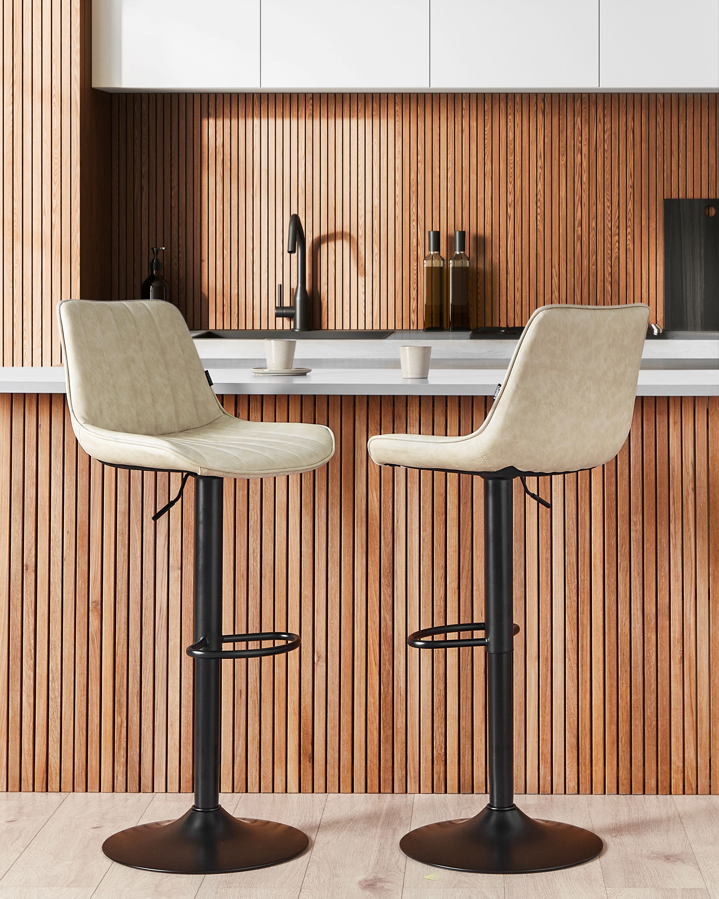 Set of 2 DUBROVNIK bar stools Eco-leather Swivel Light beige [1]