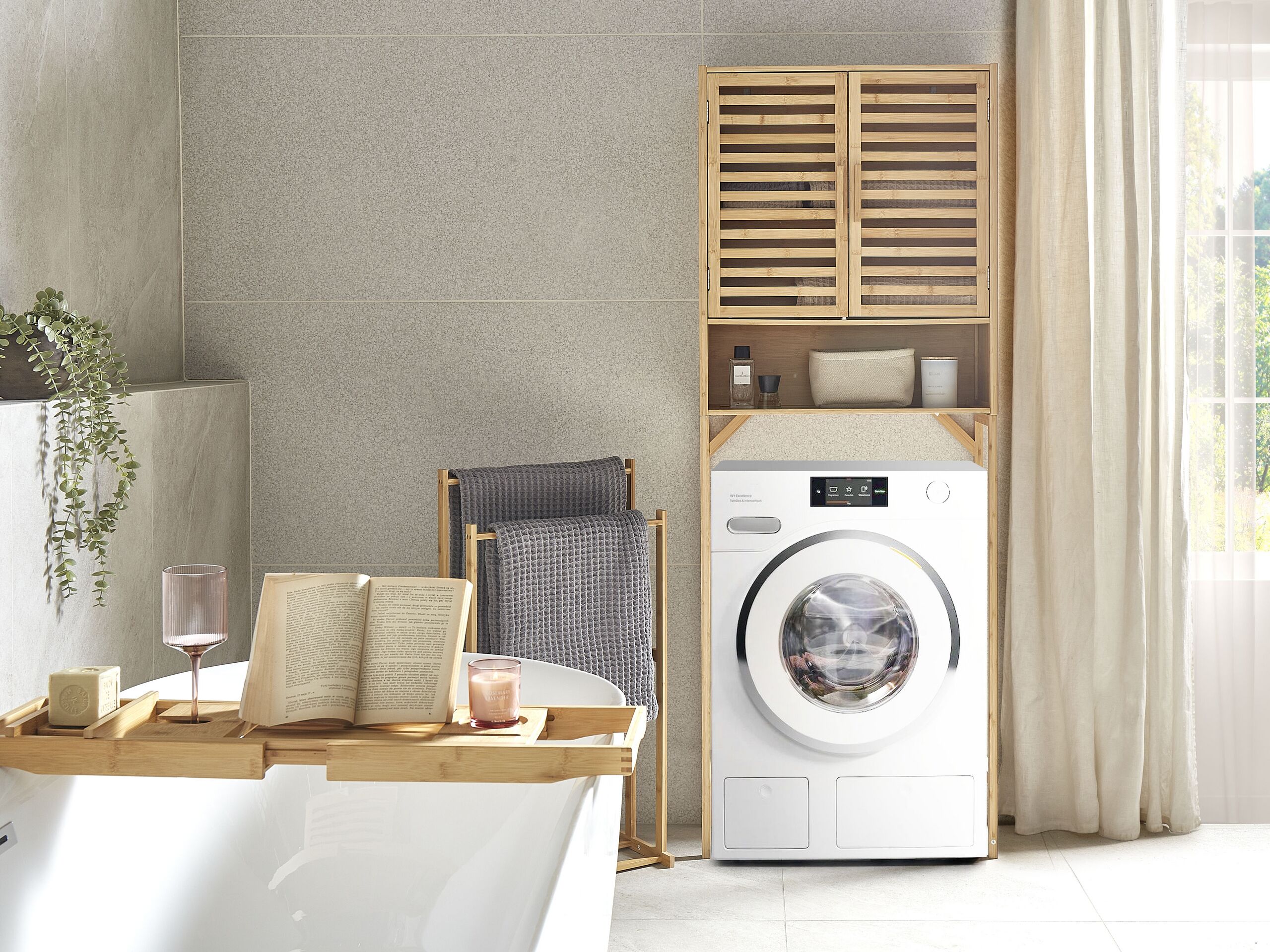 Dulap de baie - Bathroom cabinet OKARCHE Bamboo wood 63 cm Light brown