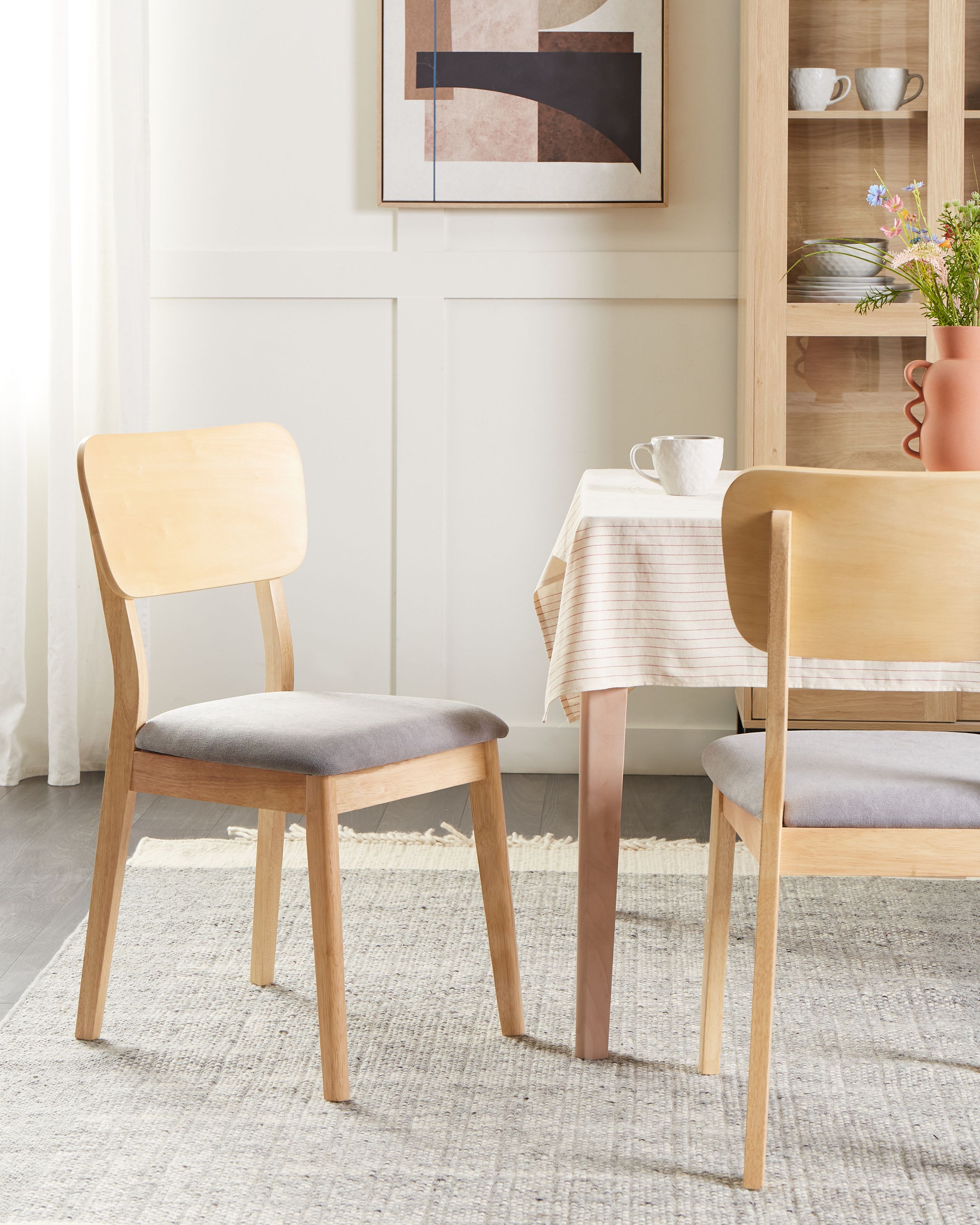 Scaun dining - Set of 2 Dining Chairs MINIER Wood Light Brown/Grey