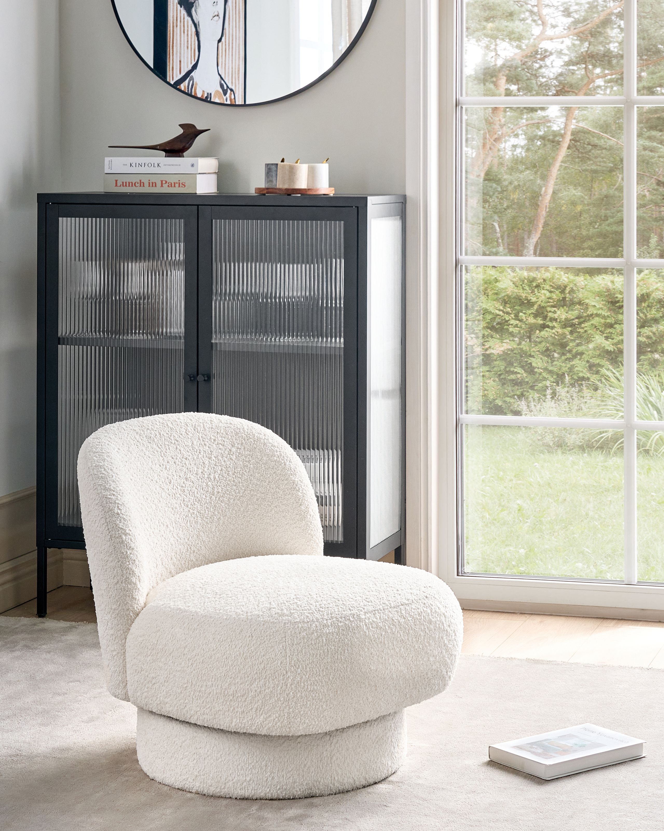 Fotoliu - Fotoliu rotativ AYLO Boucle Alb-murdar