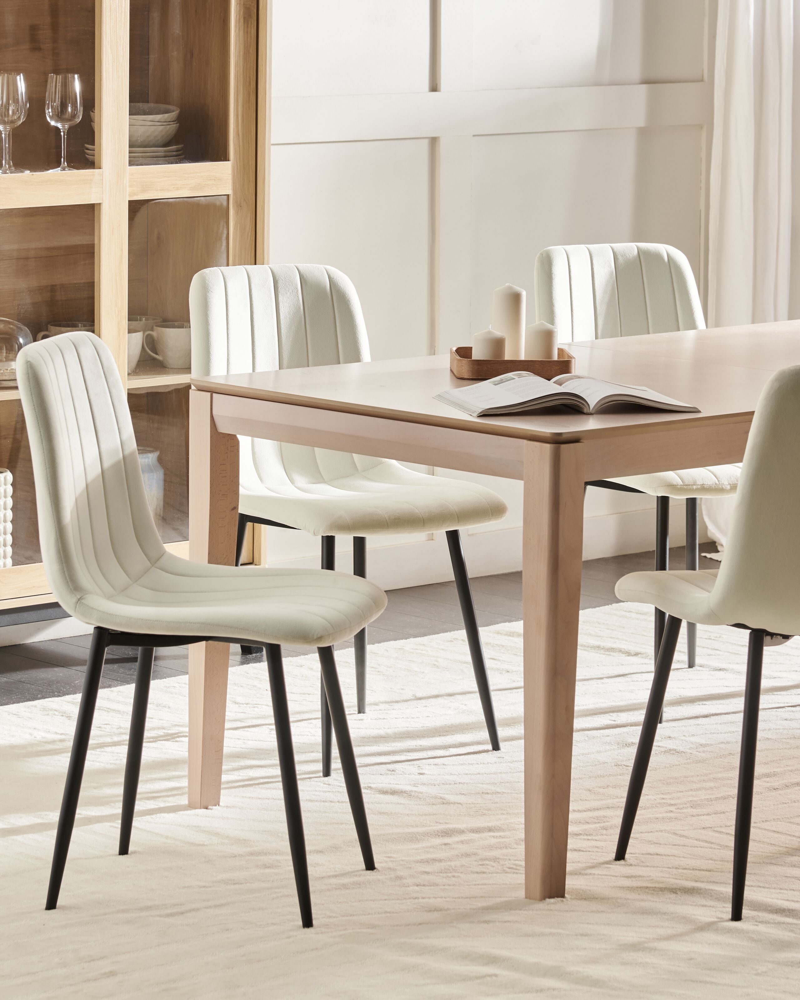 Scaun dining - Set of 4 Dining Chairs KALISPELL Velvet Off-White
