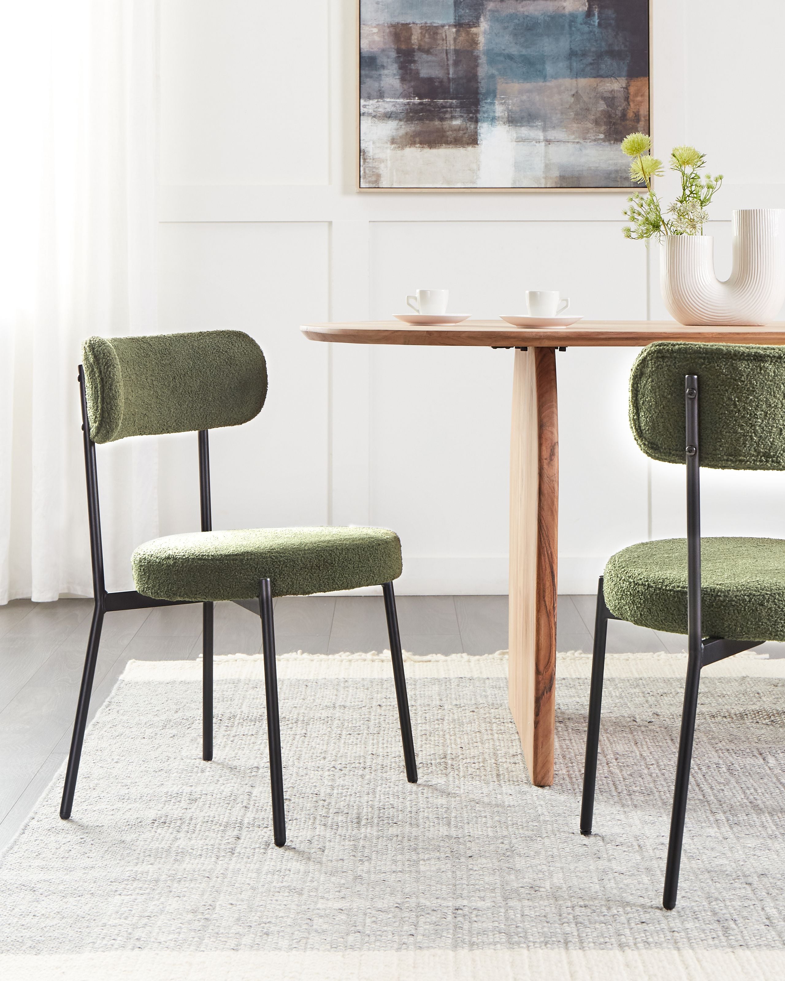 Scaun dining - Set of 2 dining chairs ALLISON Boucle Dark Green