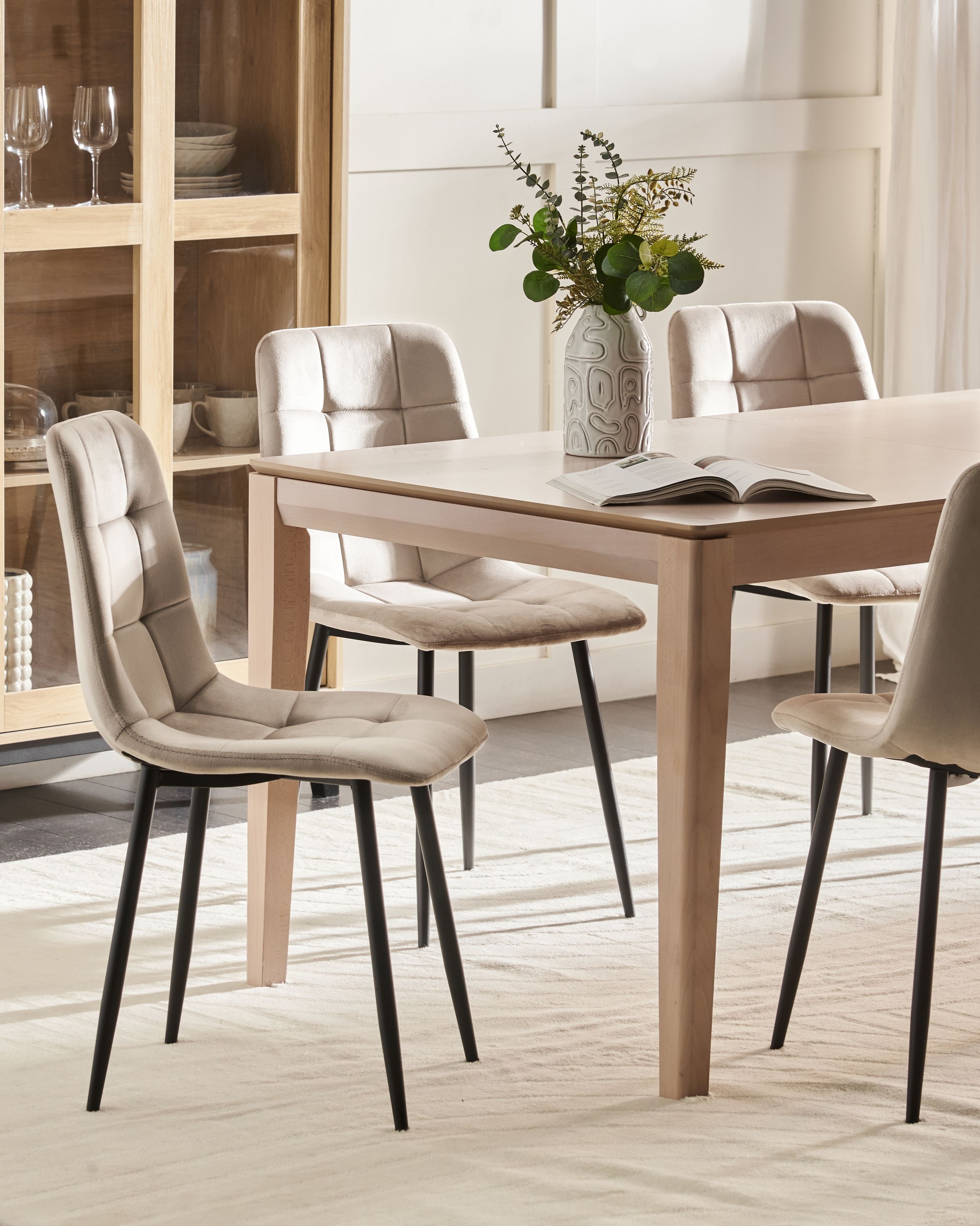 Scaun dining - Set de 4 scaune dining POWELL Catifea Bej
