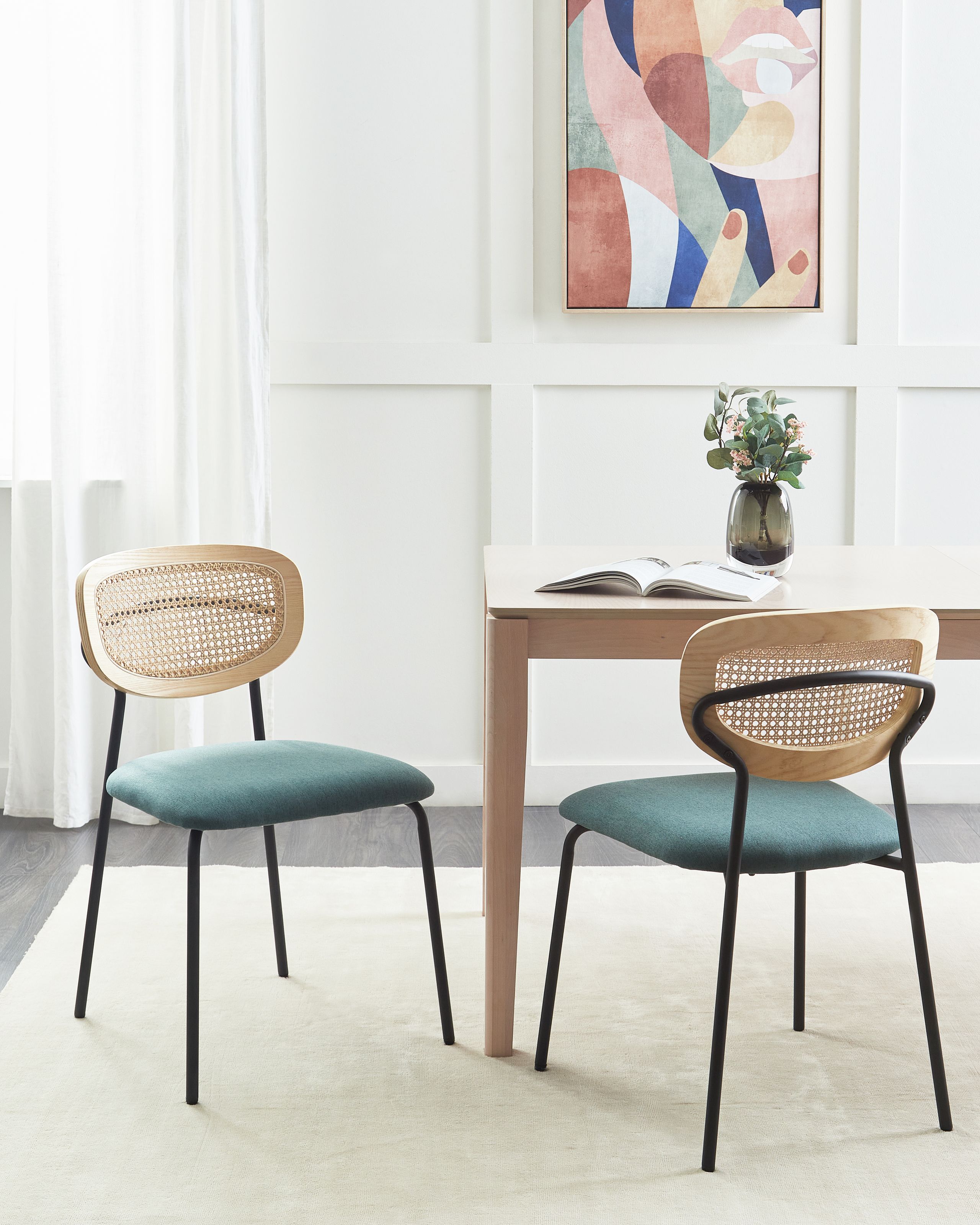 Scaune - Set de 2 scaune dining MAYETTA Ratan Albastru verzui