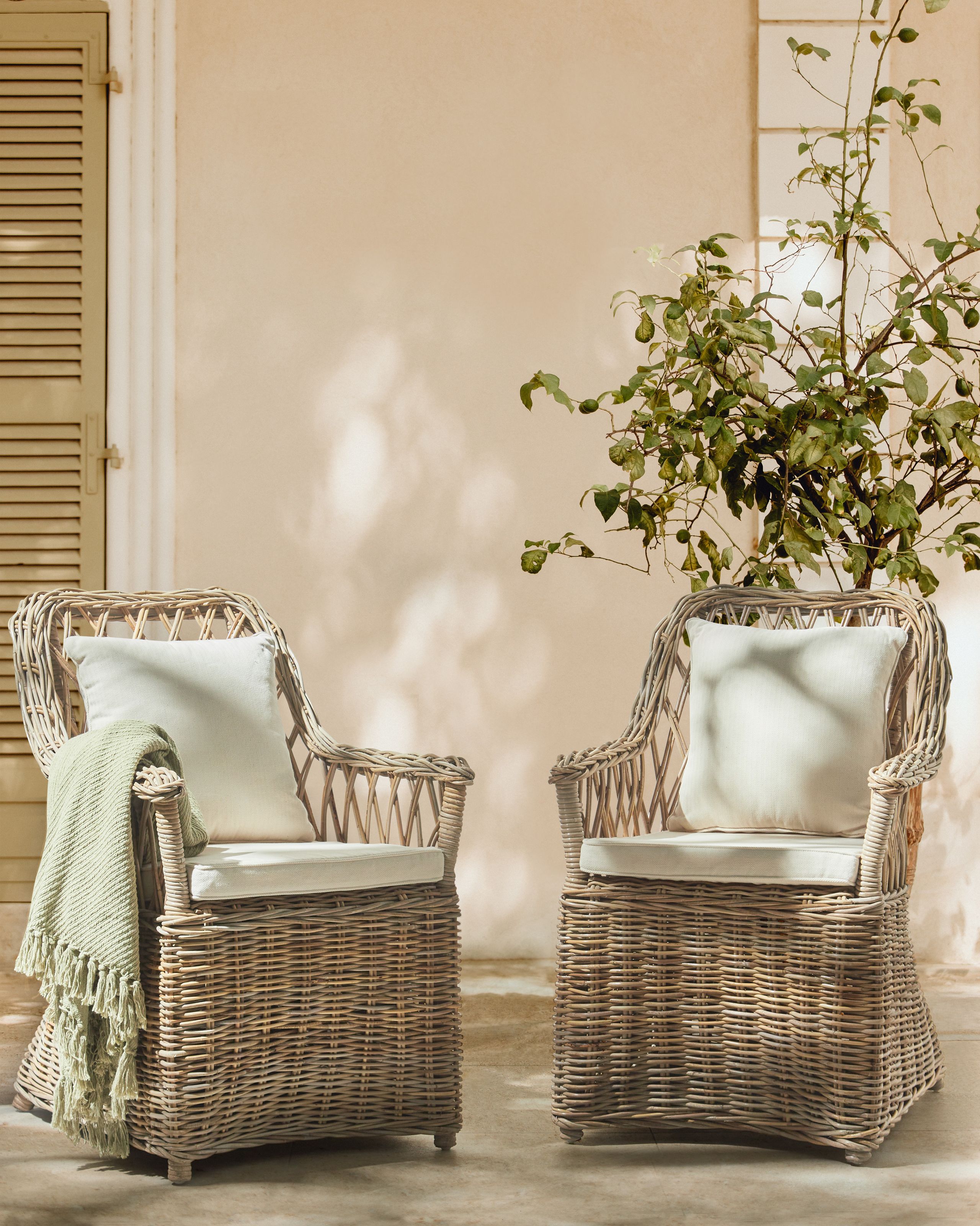 Armchairs - MAROS II Natural Rattan Garden Chair Set of 2 Pink