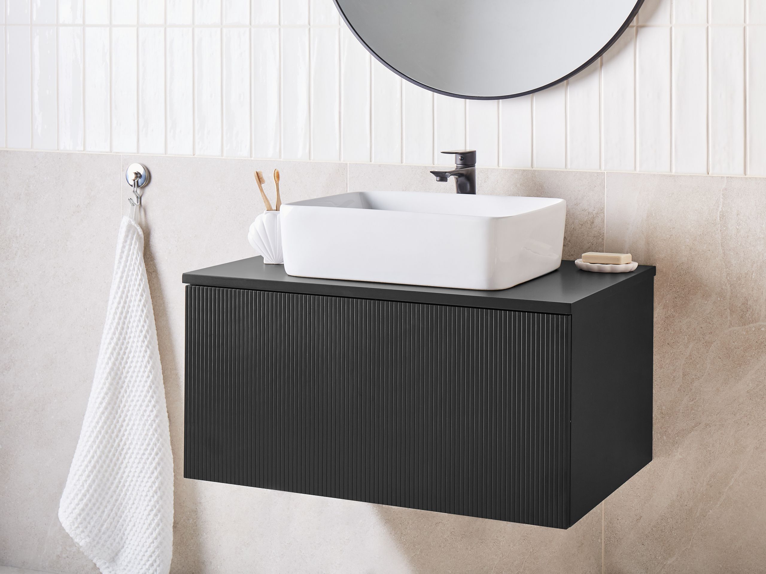Mobilier baie - Mască pentru lavoar de perete ALZIRA 80 cm Negru