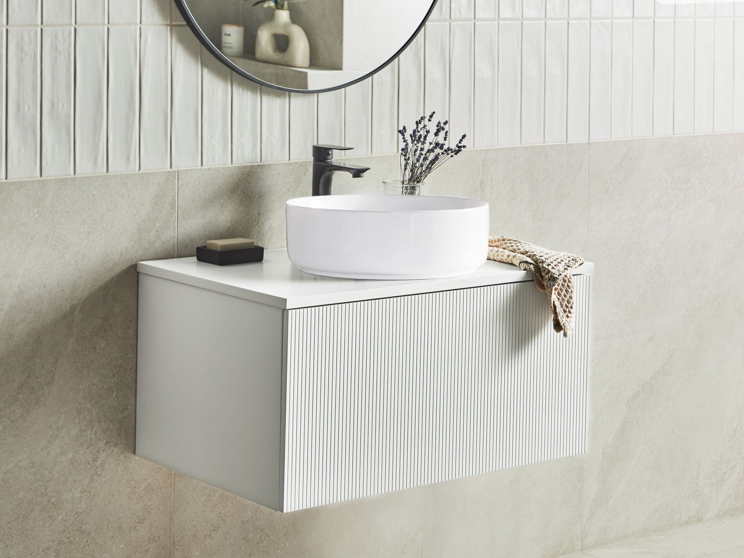 Mobilier baie - Mască pentru lavoar de perete ALZIRA 80 cm Alb