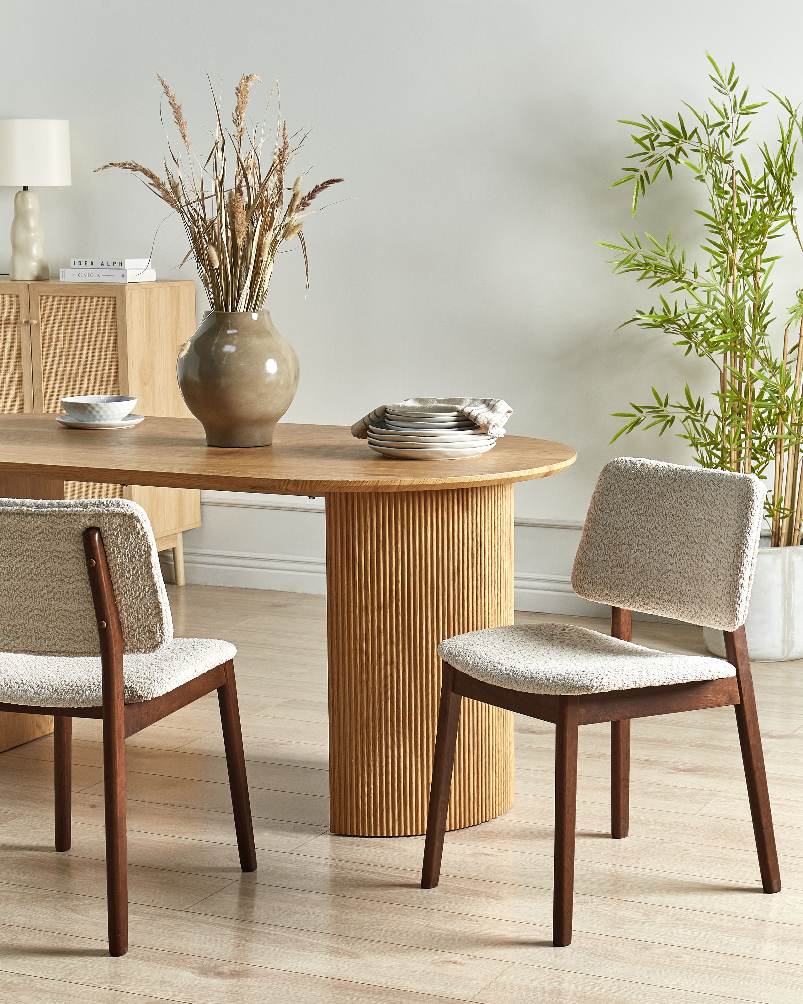 Scaun dining - Set de 2 scaune dining BLANE Boucle Maro închis/Bej