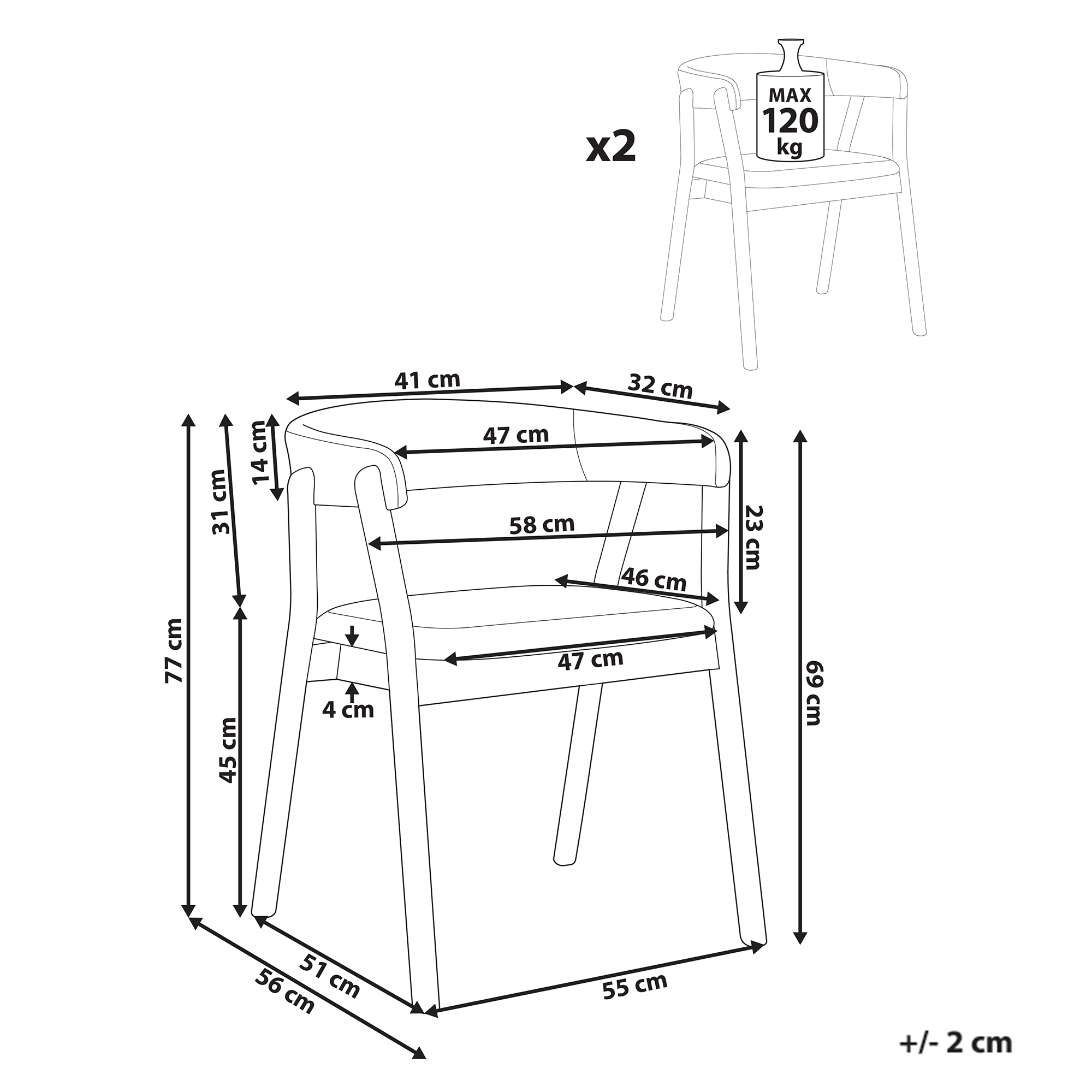 Set de 2 scaune dining MYLO Lemn Maro deschis/Gri [3]