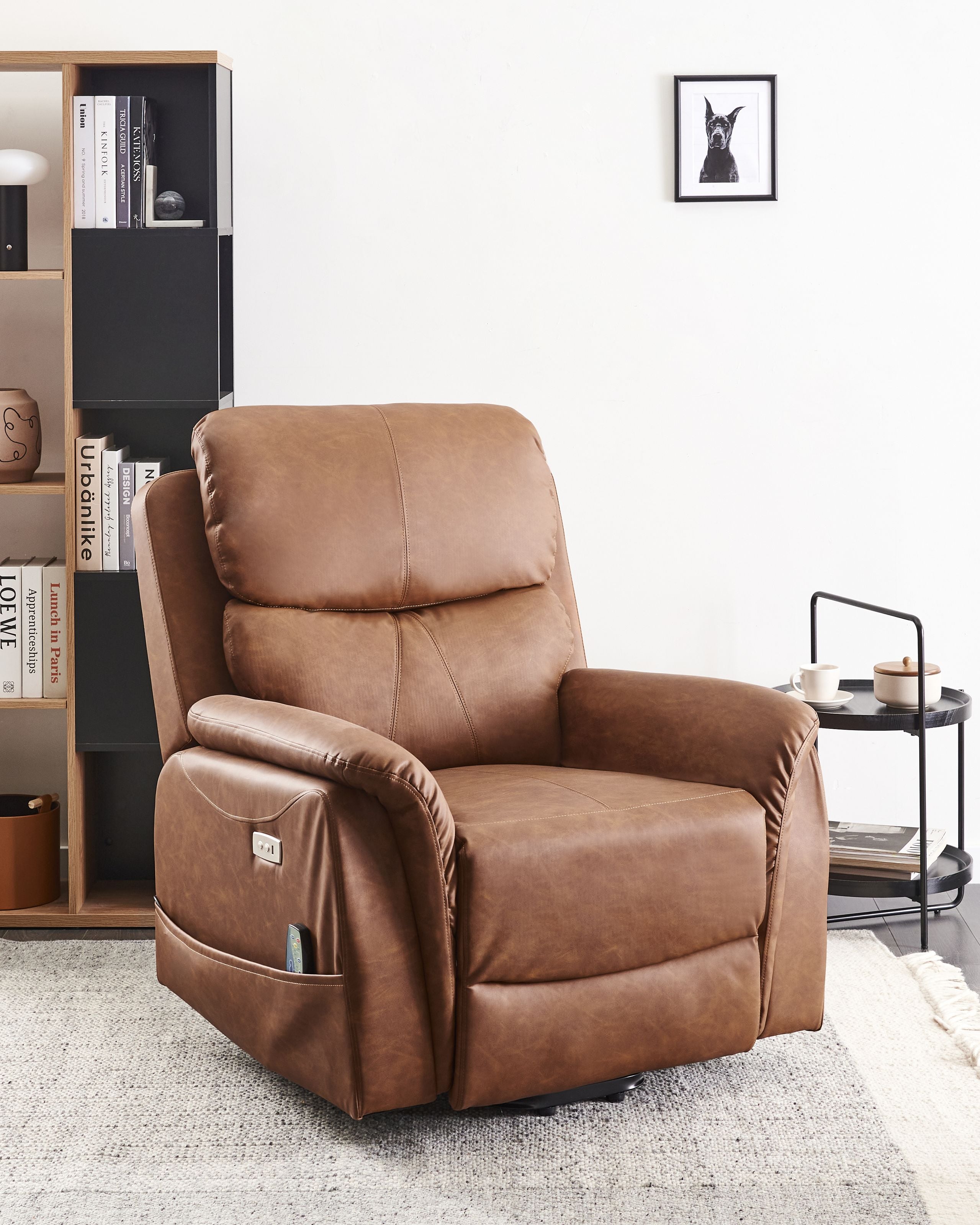 Fotoliu cu recliner electric GLORIE cu funcție de masaj Piele ecologică Maro [1]