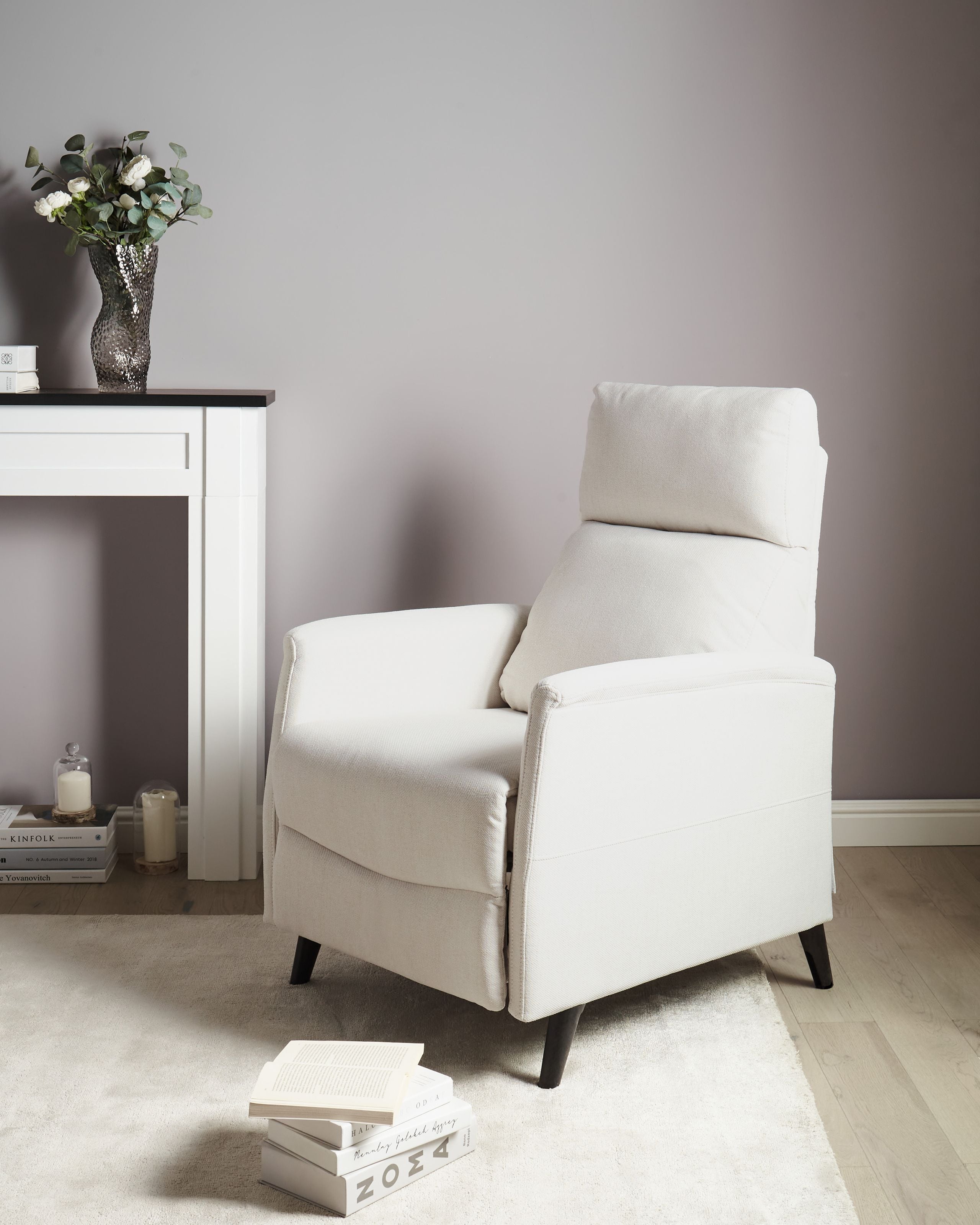 Scaun reclinabil - Fotoliu cu recliner SELVIK Suport pentru picioare retractabil  Alb-murdar