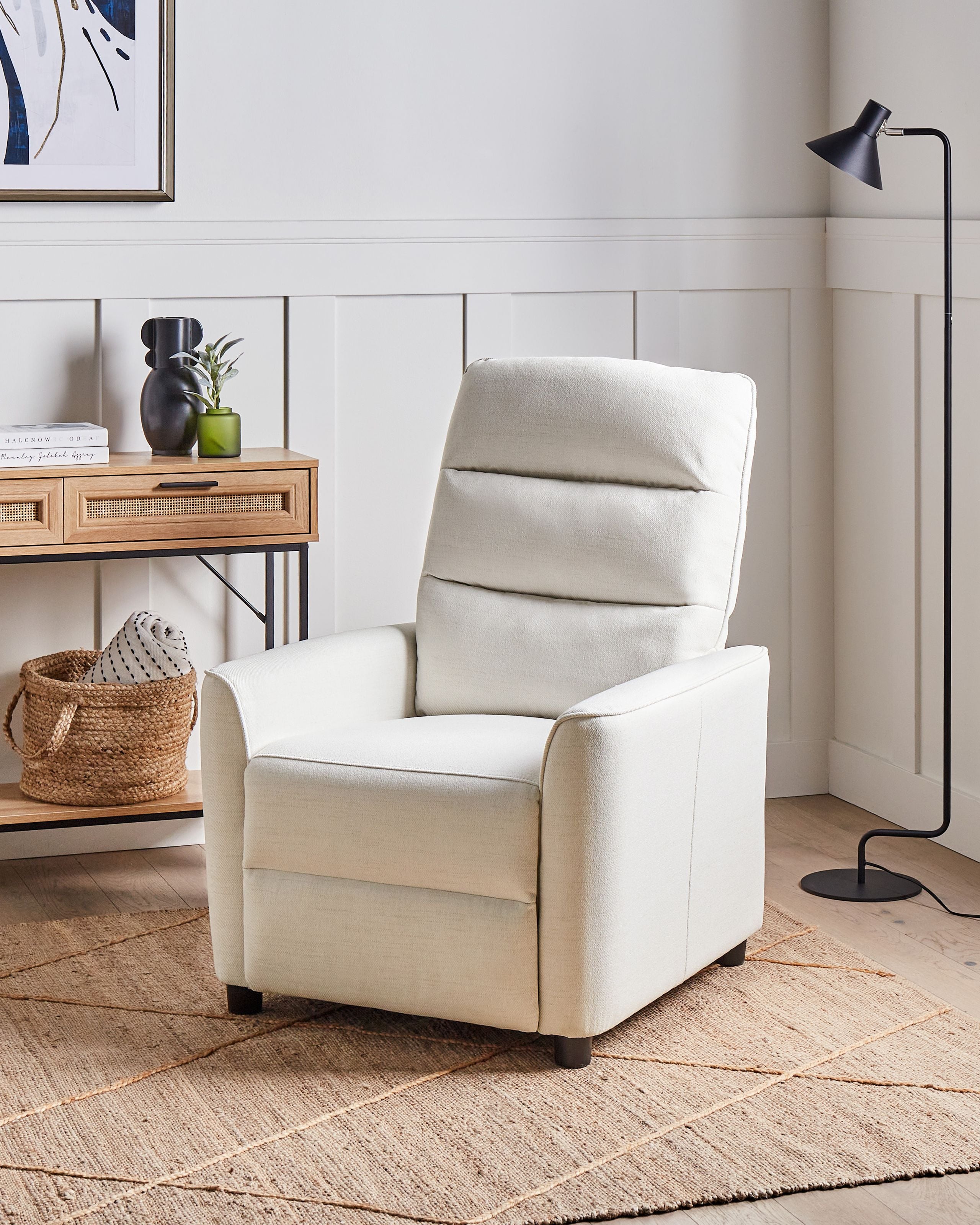 Scaune - Fotoliu cu recliner SANDE Suport pentru picioare retractabil  Alb-murdar