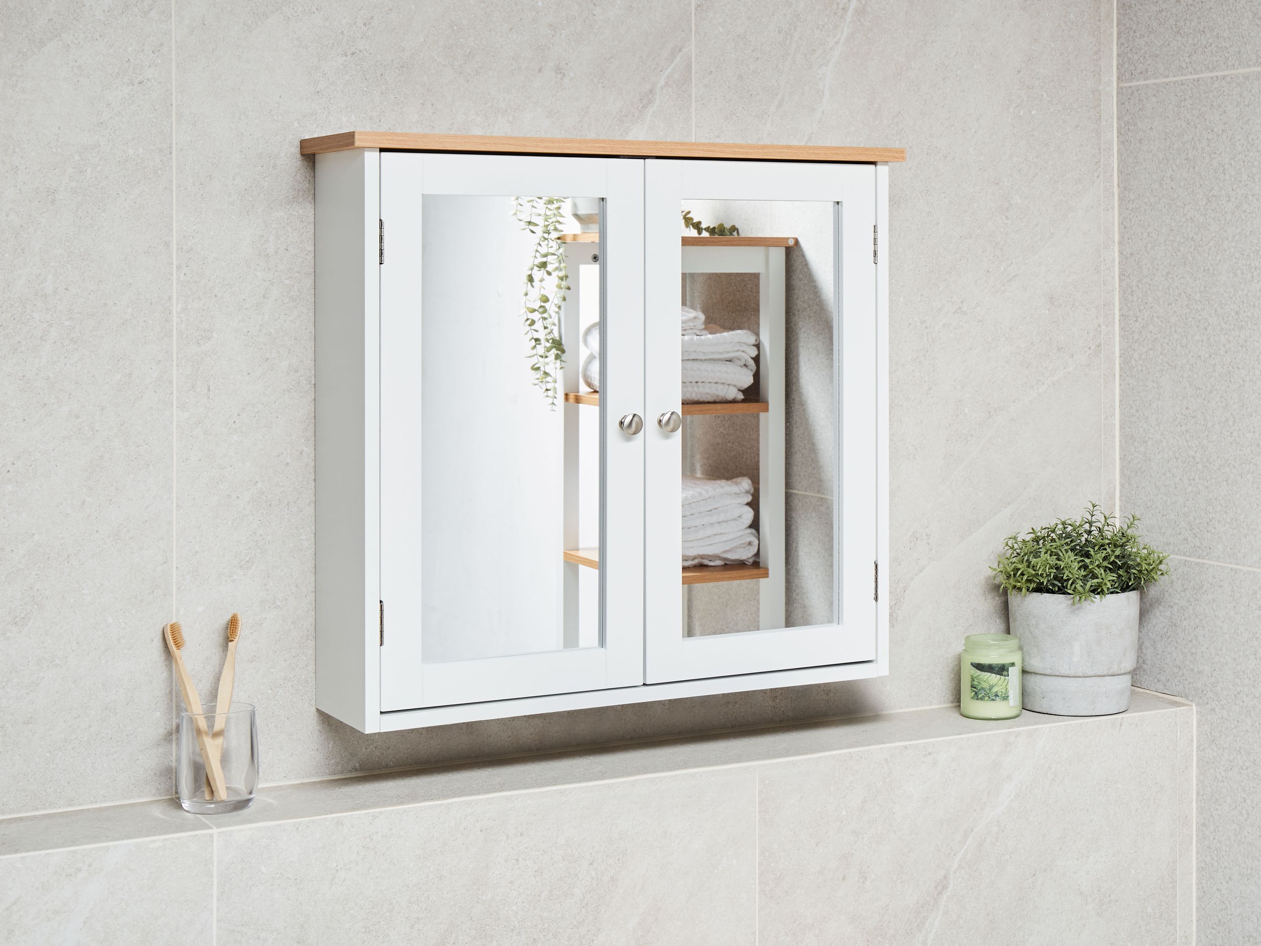 Dulap de baie cu oglindă - Wall-mounted bathroom cabinet with mirror ALAMOS 65 cm 60 cm White