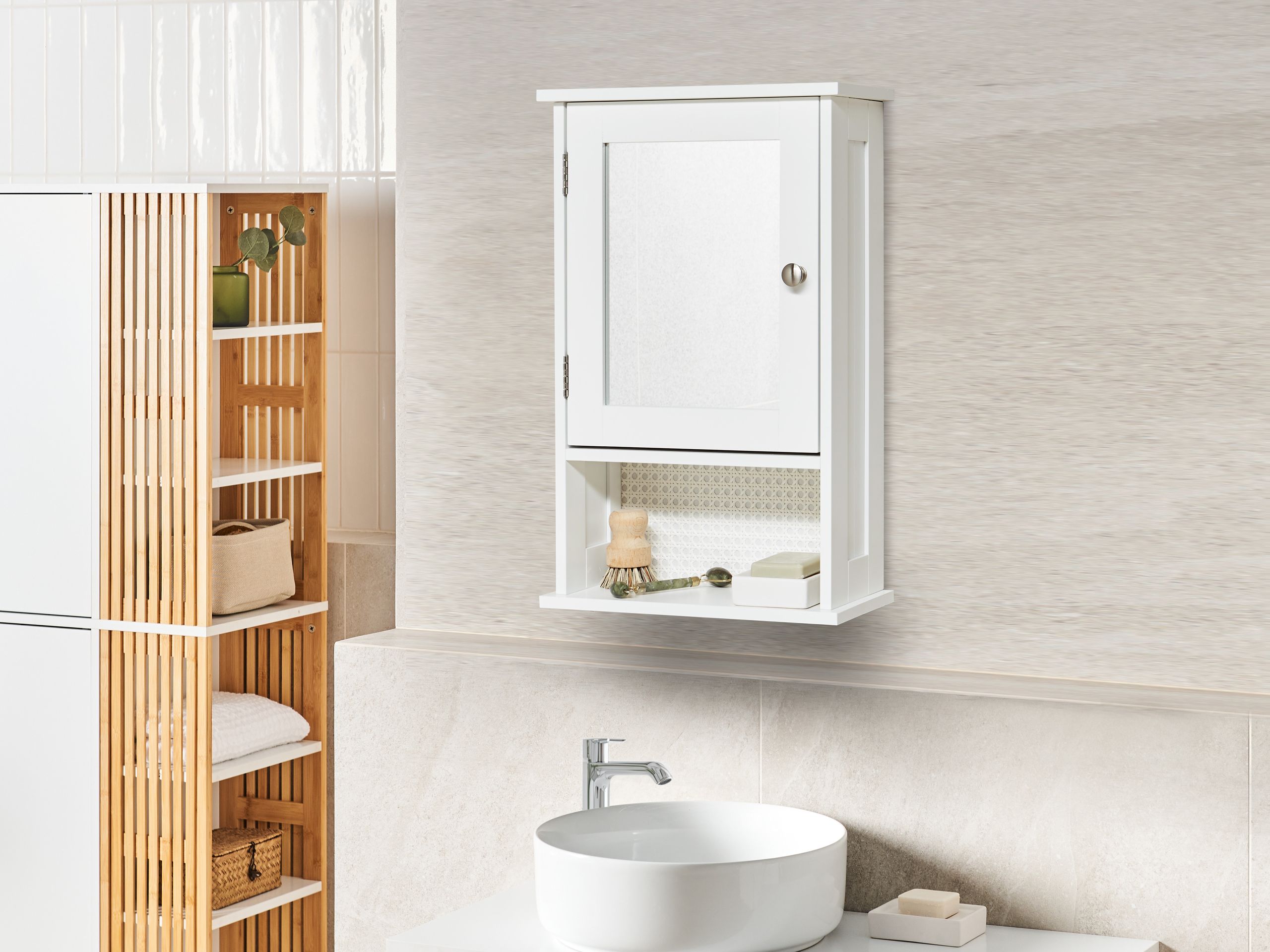 Dulap de baie cu oglindă - Suspended bathroom cabinet with mirror HUILA 34 cm 53 cm White