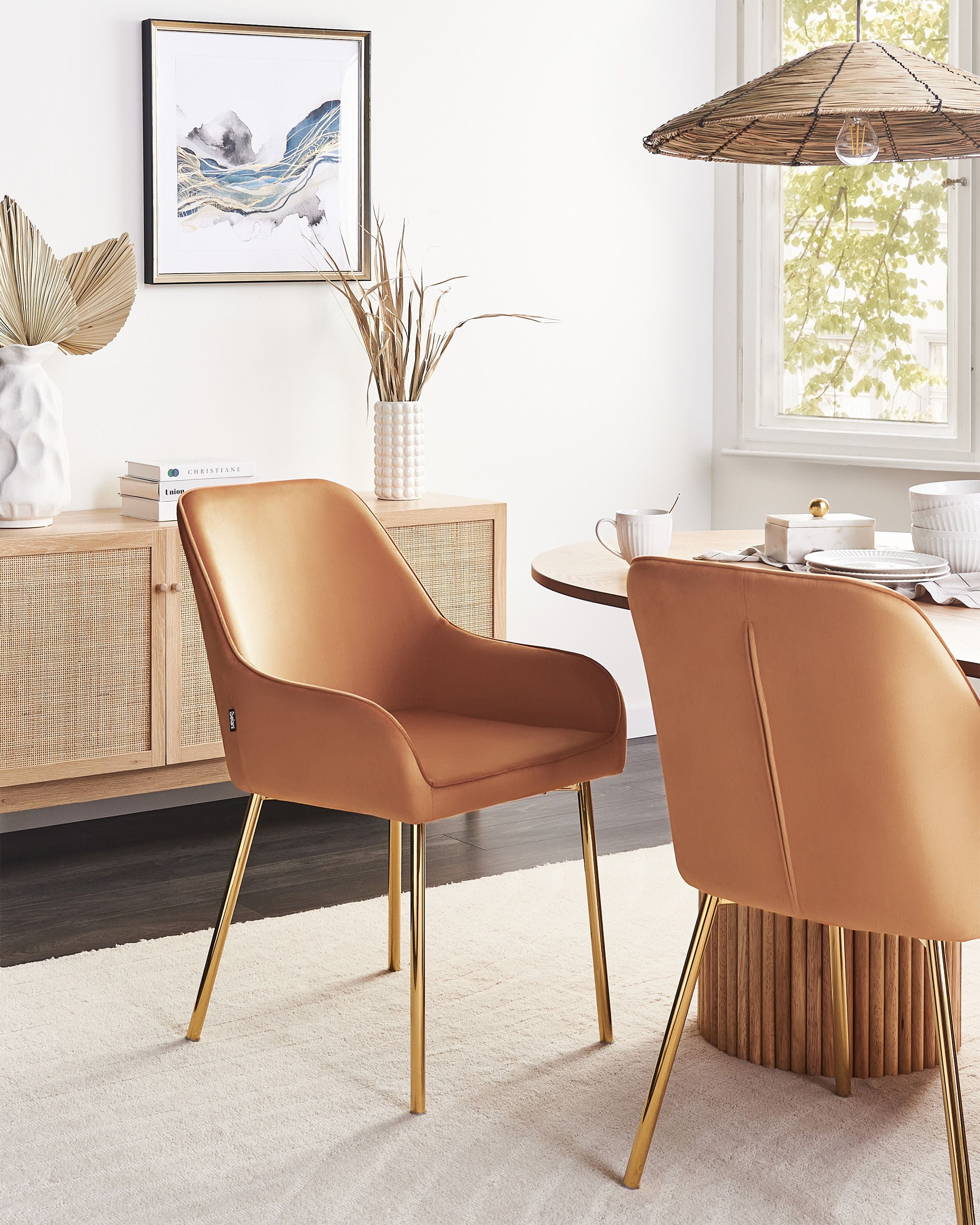 Scaun dining - Set de 2 scaune dining LOVERNA Catifea Portocaliu