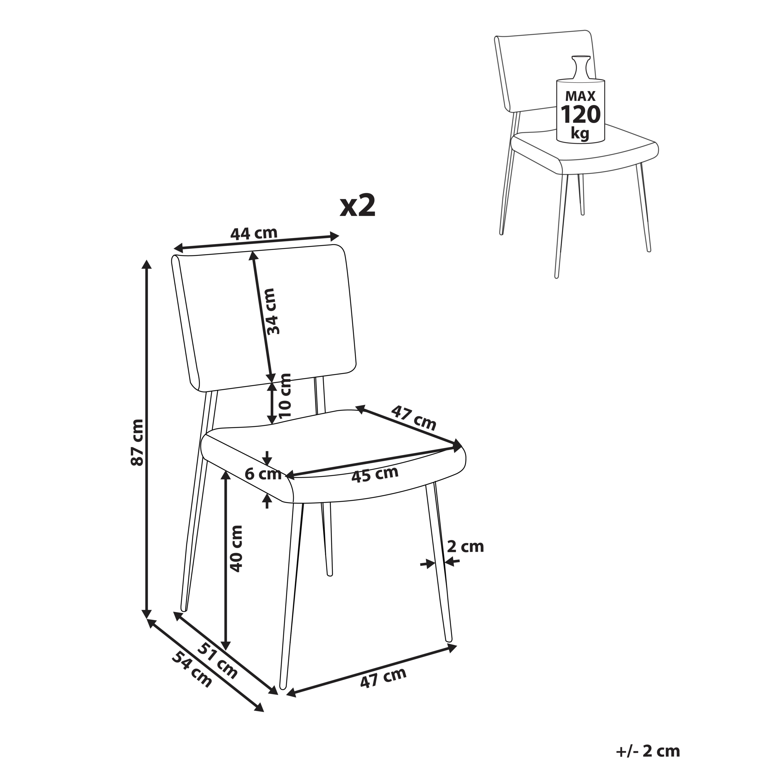 Set of 2 dining chairs STURGIS Velour Off-white [3]