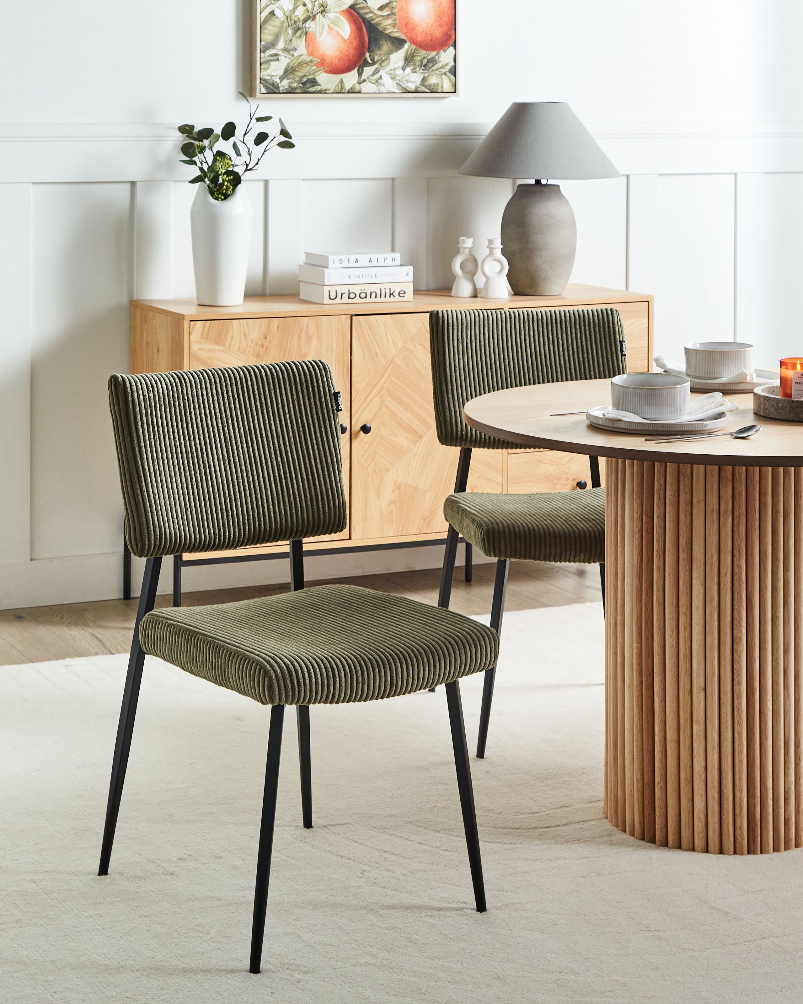 Scaun dining - Set de 2 scaune dining STURGIS Velur Verde măsliniu