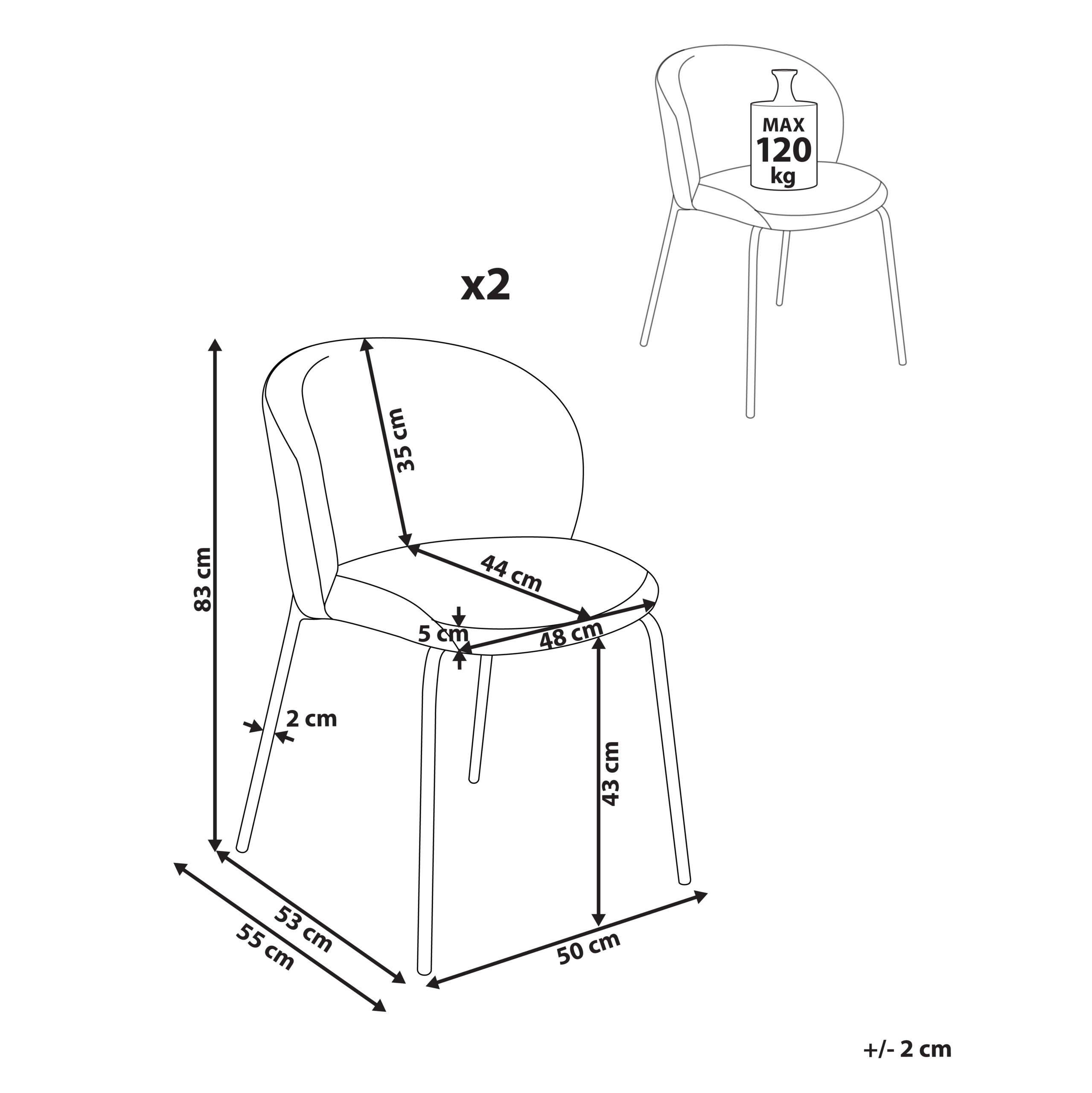 Set de 2 scaune dining MILES Velur Alb-murdar [3]