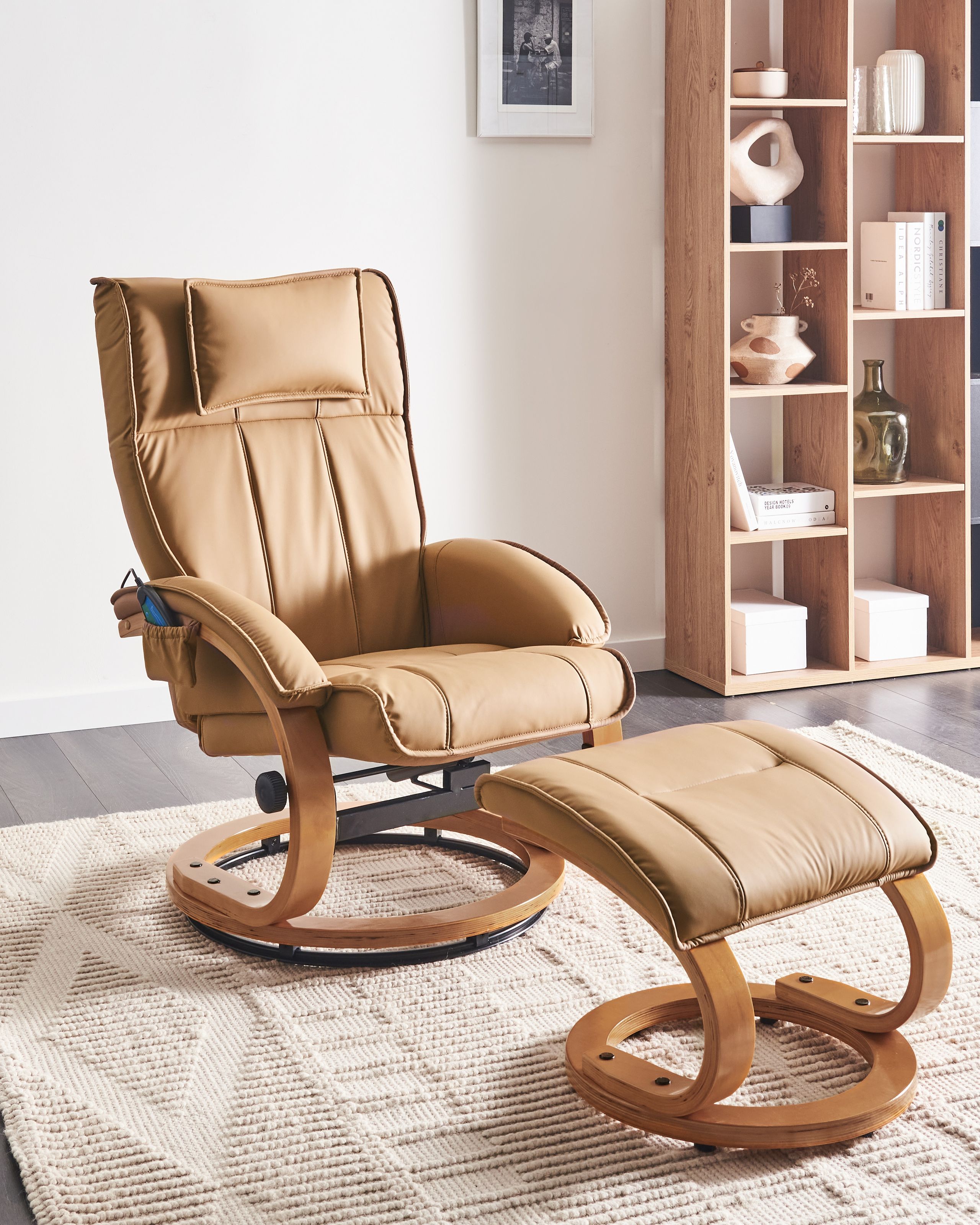 Fotoliu de masaj - MAJESTIC massage chair with stool Eco-leather Light brown