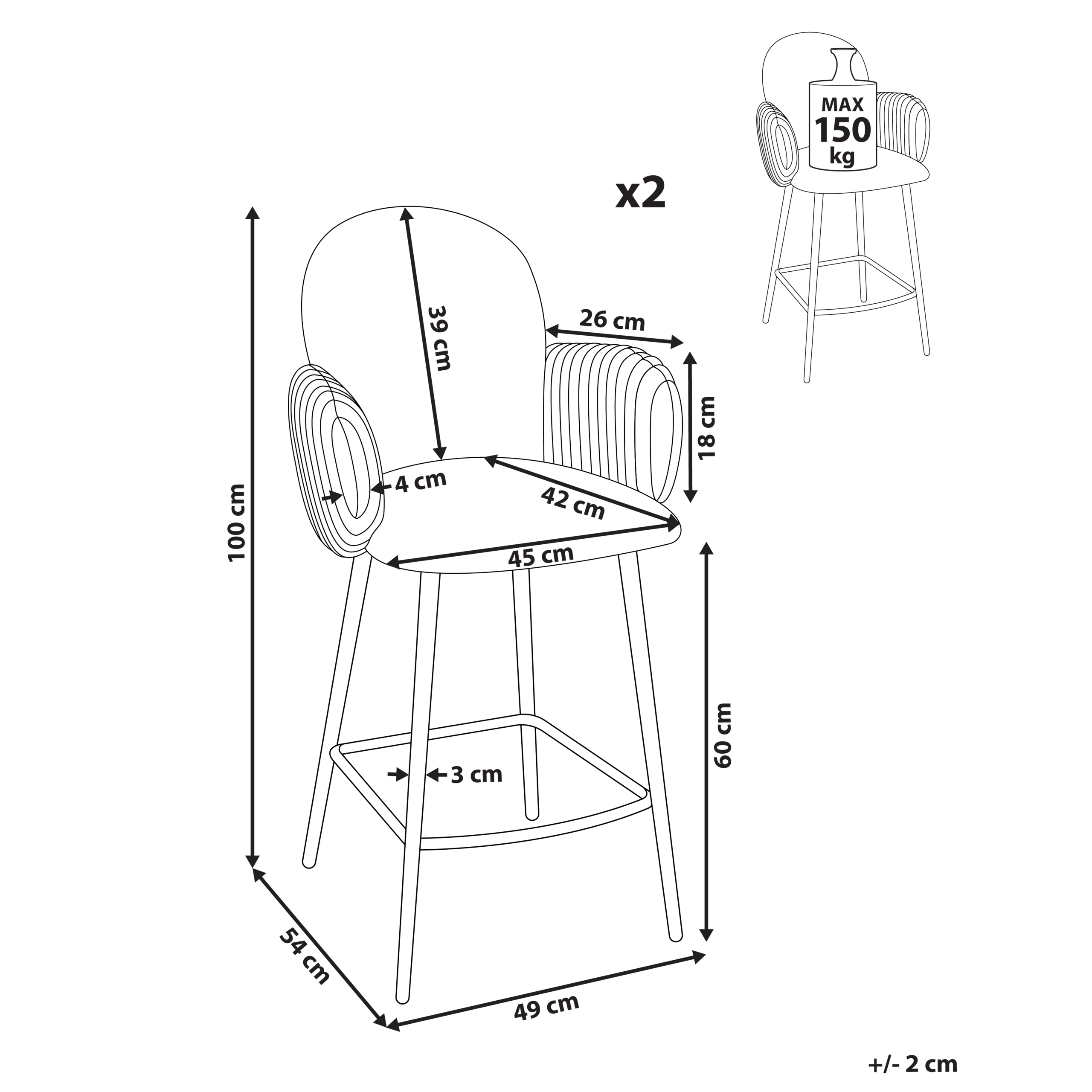 Set of 2 AMITY Bar Stools Light Beige [3]