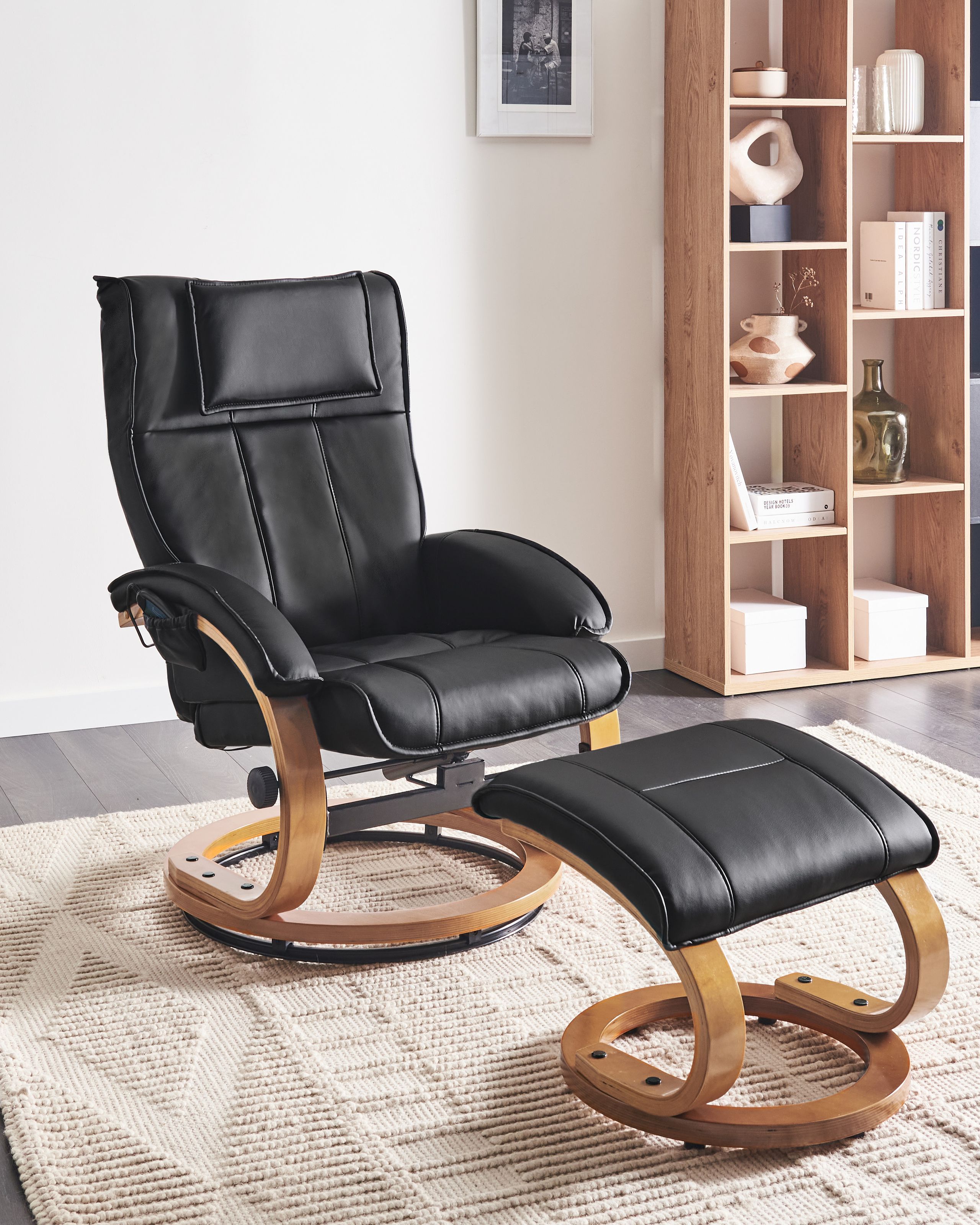 Fotoliu de masaj - MAJESTIC Massage Chair with Stool Faux Leather Black