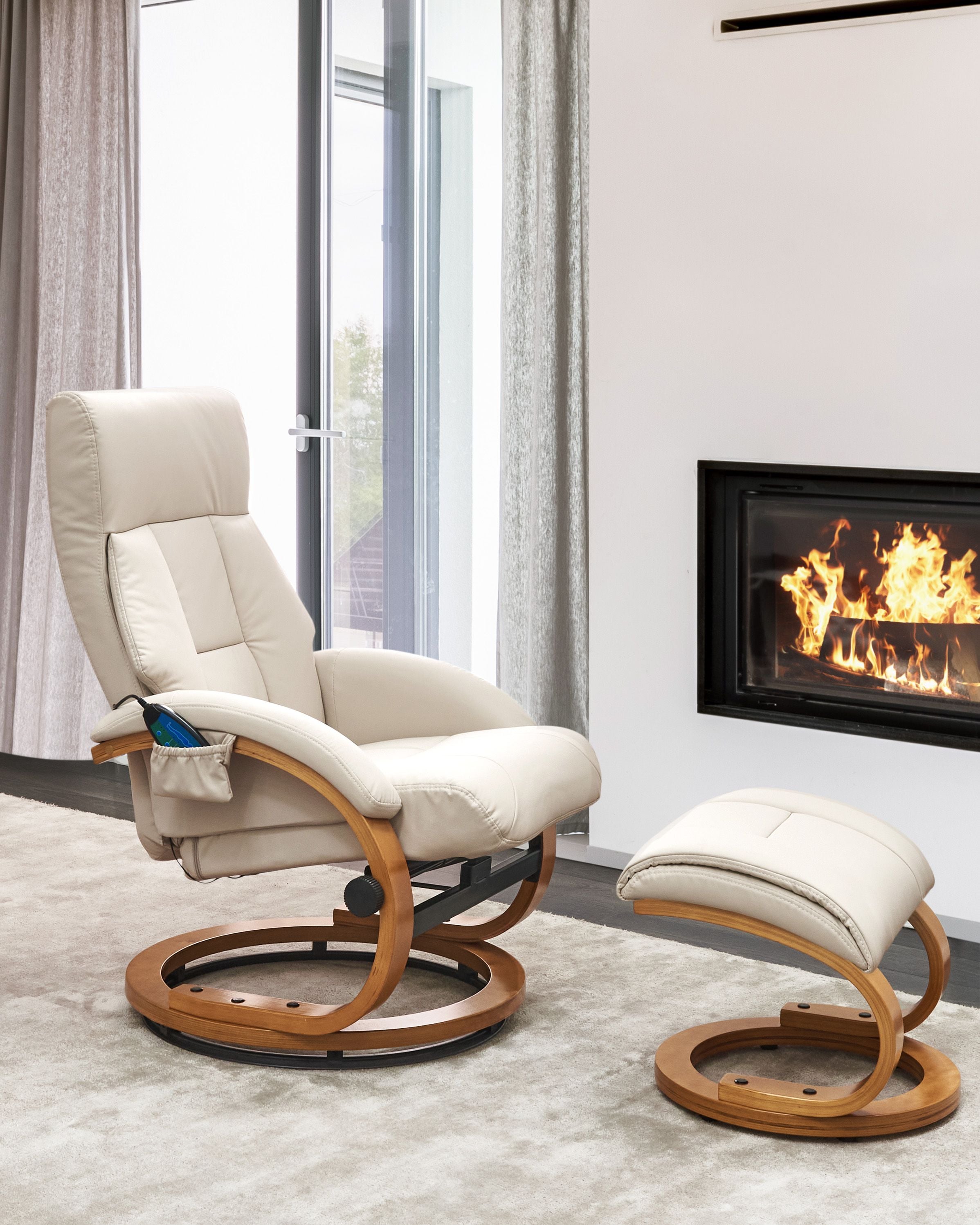 Fotoliu de masaj - FORCE massage armchair with stool Eco-leather Light beige